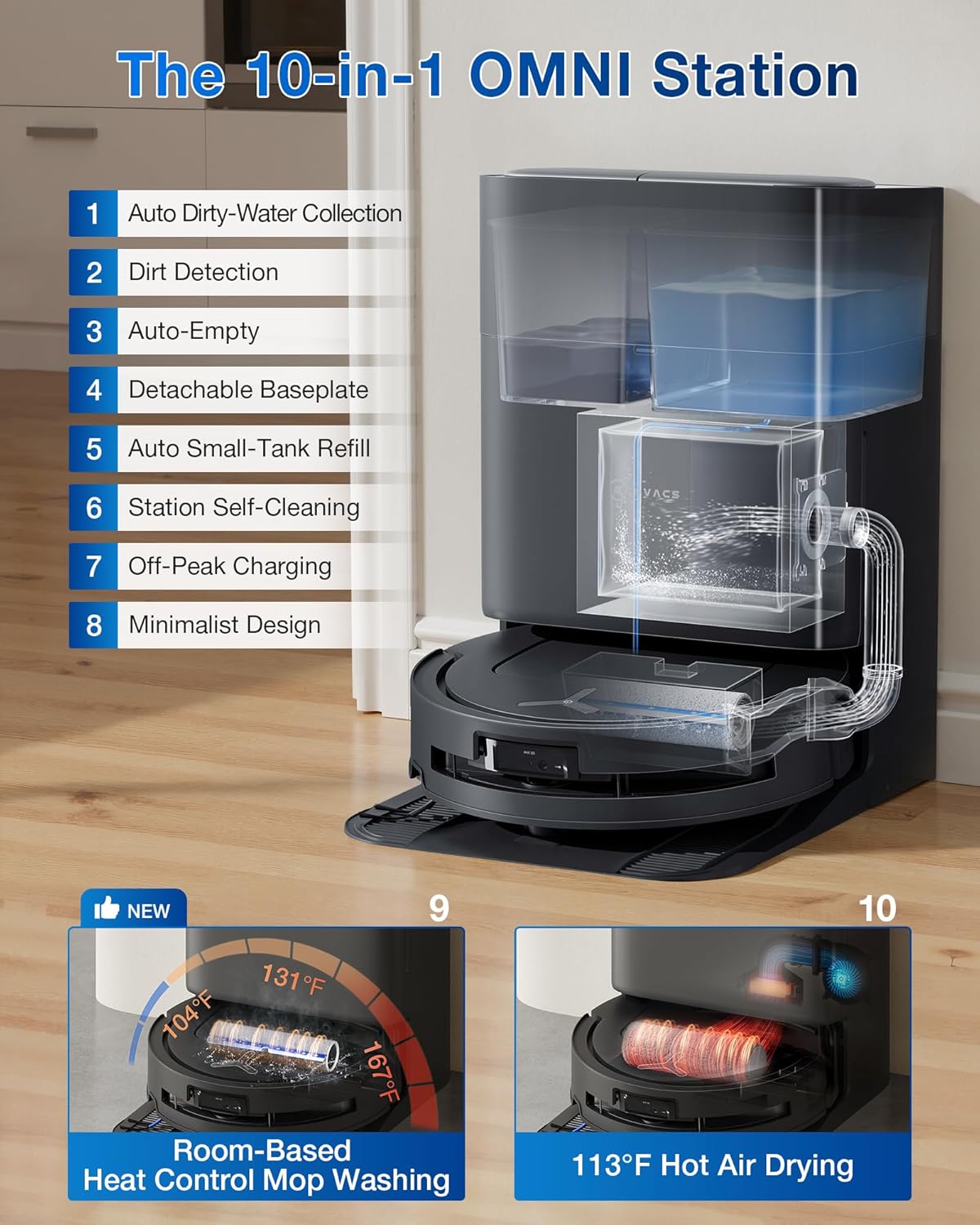 Robot Vacuum Mop Self Empty 18000Pa LiDAR Hot Wash Smart Clean