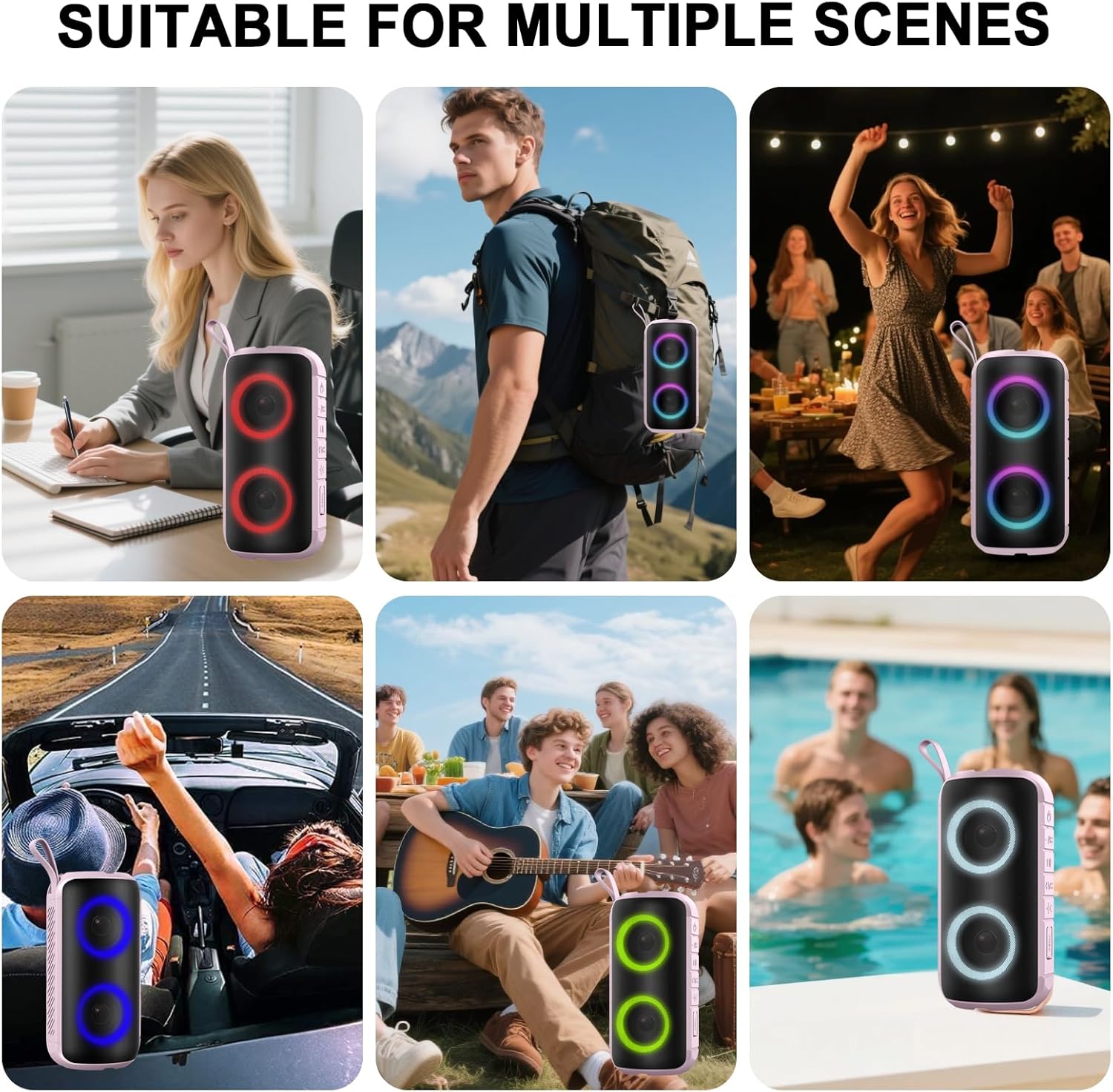 Portable Bluetooth Speaker Stereo Sound RGB Lights IPX7 Waterproof