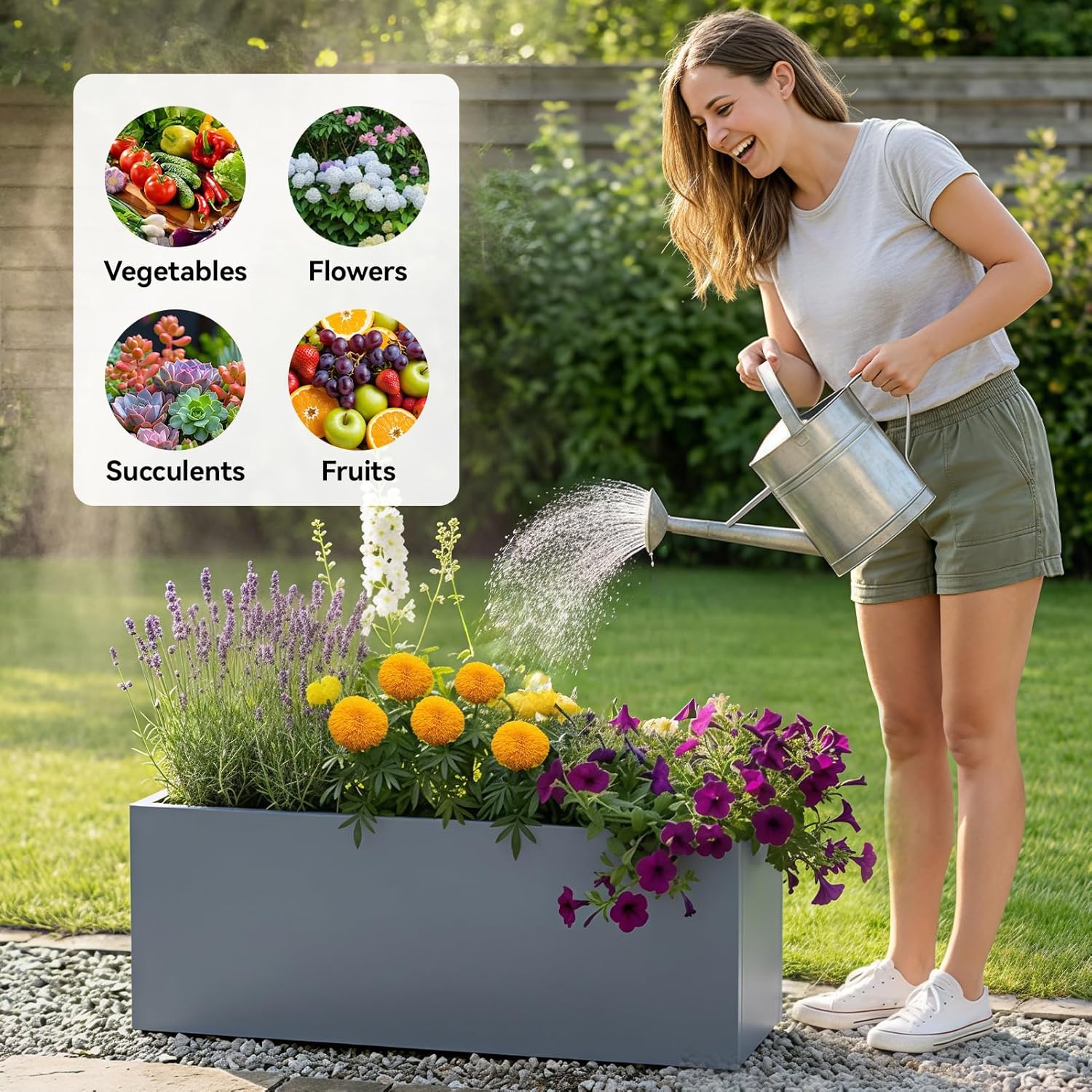 Raised Garden Bed Galvanised Steel Planter Box 70L Outdoor Indoor Grey