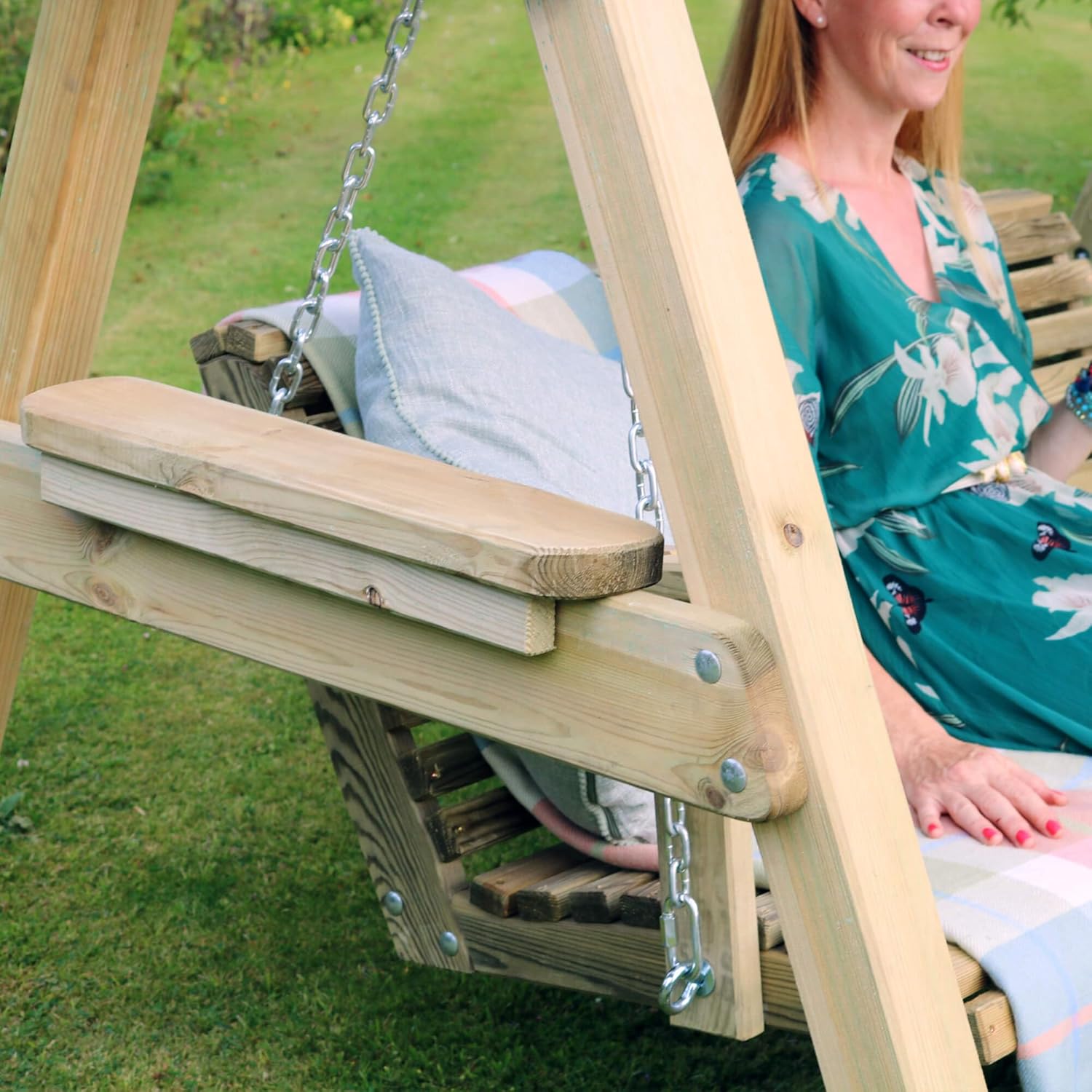 Wooden 2 Seater Garden Swing Seat with Canopy Shelves