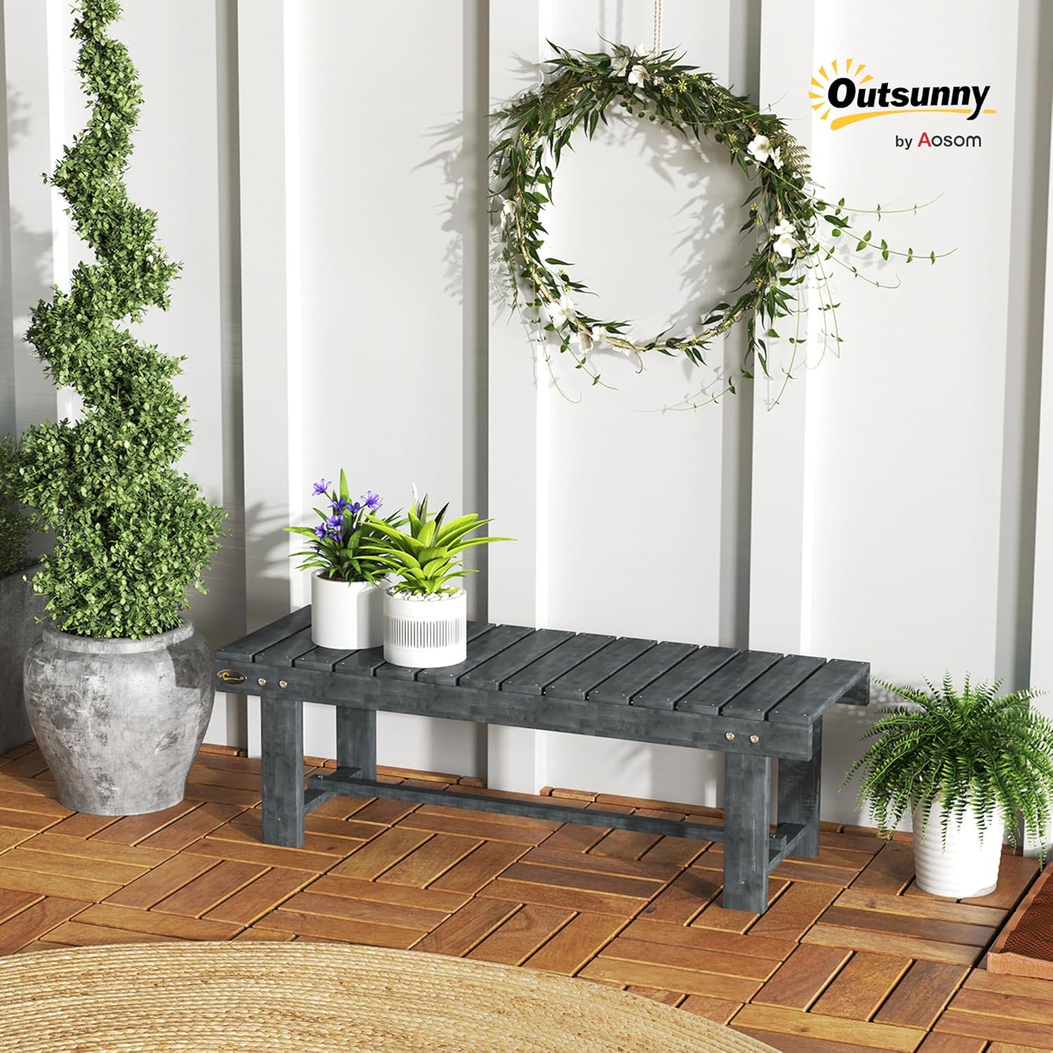 2 Seater Wooden Garden Bench Backless Patio Seat Grey