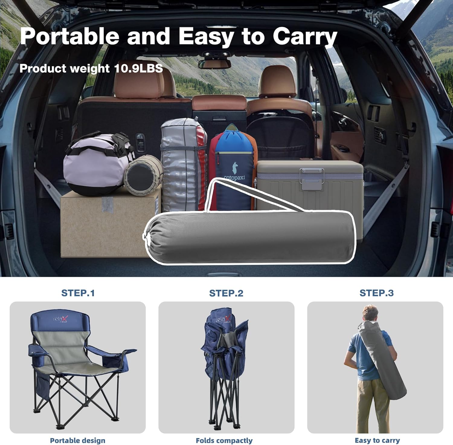 Set of 2 Oversized Camping Chairs Heavy Duty 200KG Blue