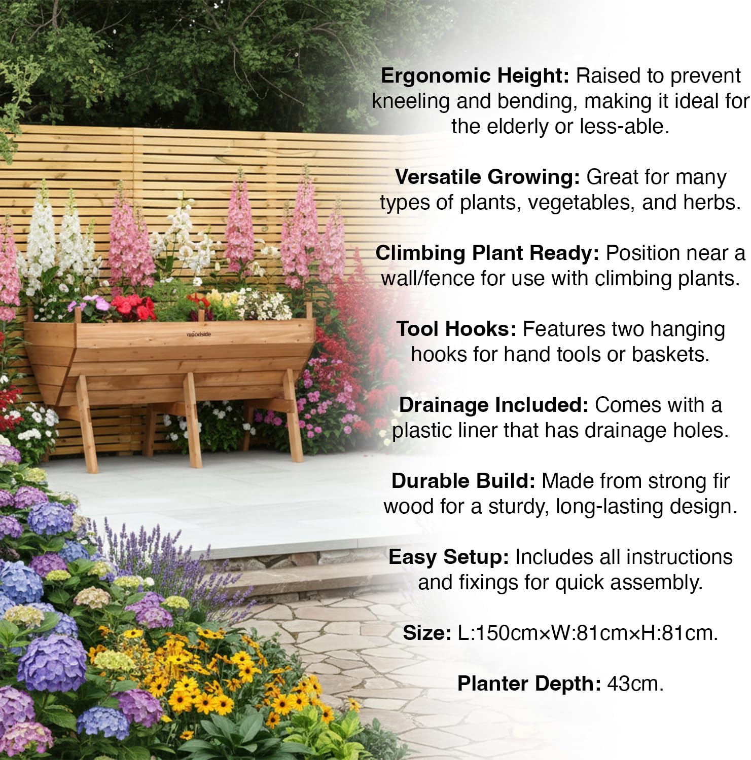 Large Raised Wooden Garden Bed 150cm Elevated Planter Box