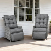 2 Piece Rattan Reclining Sun Lounger Set Table Grey