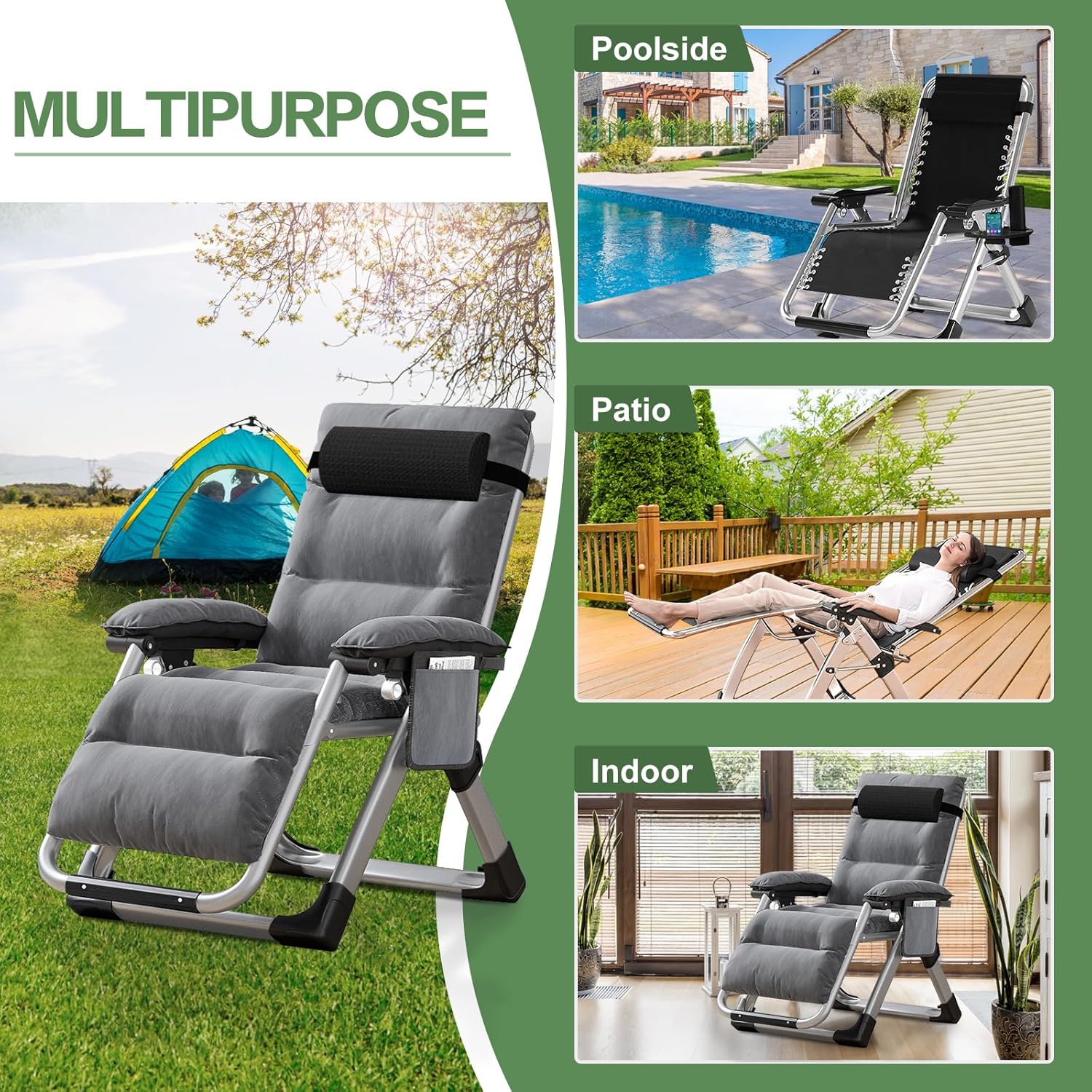 Heavy Duty Zero Gravity Sun Lounger Grey 200KG