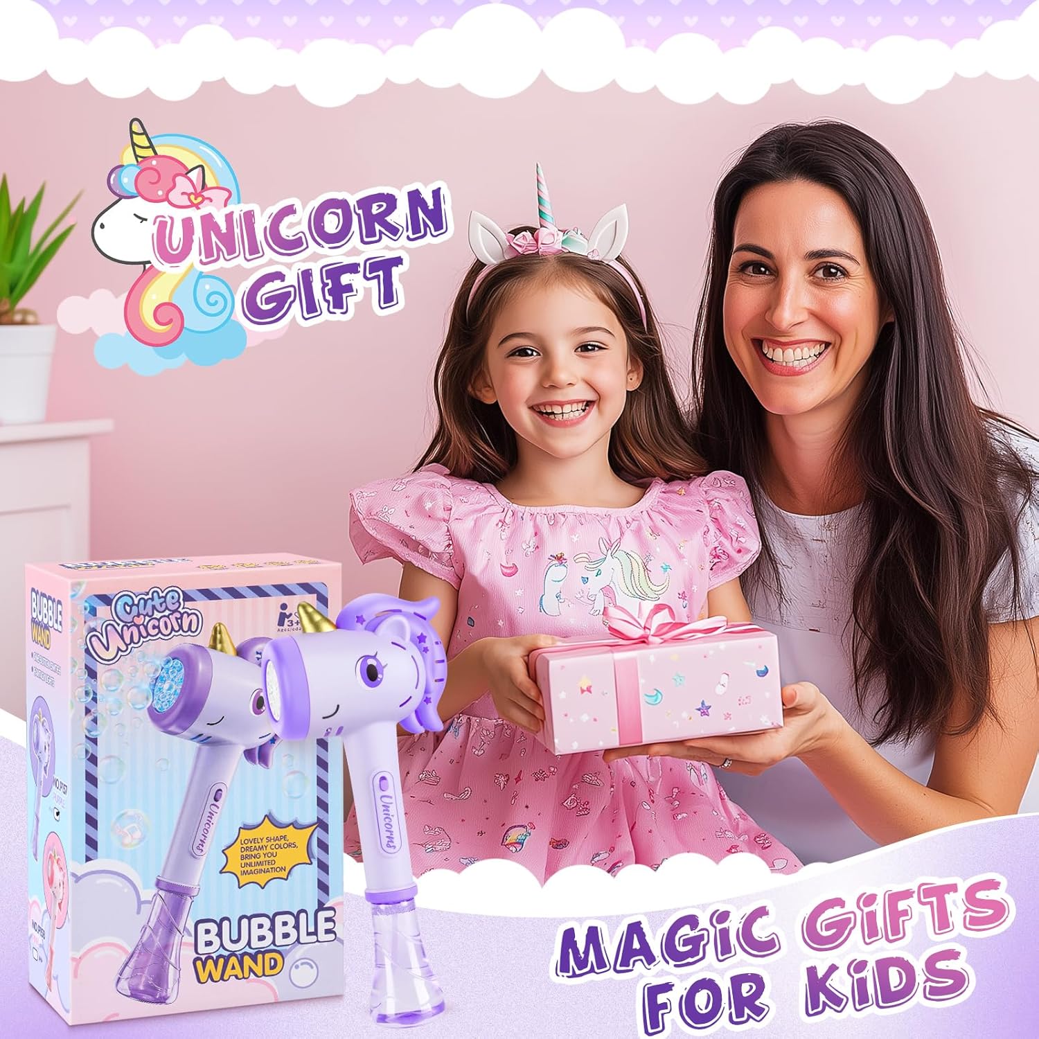 Unicorn Bubble Wand LED 10000 Girls Party Toy Purple