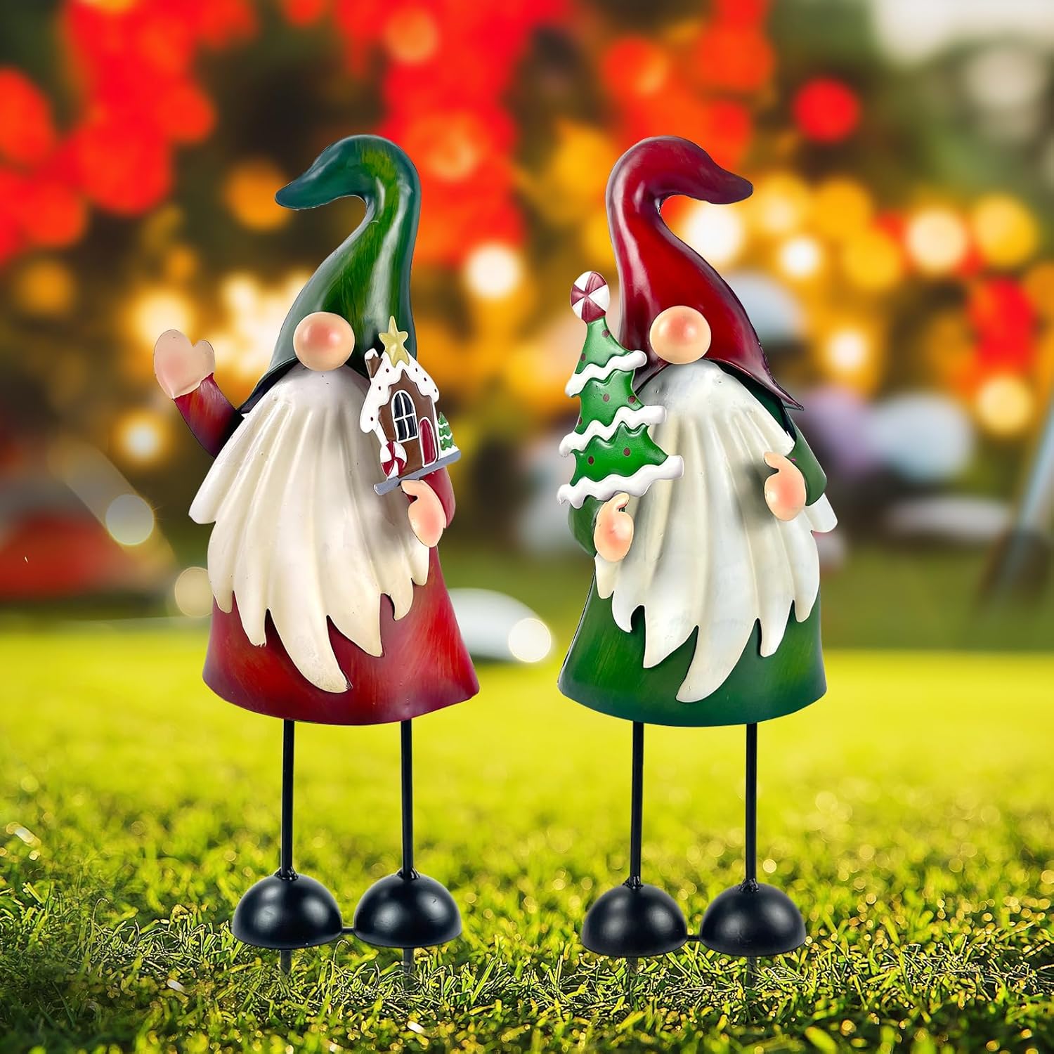 2PCS Metal Christmas Gnome Yard Art Outdoor Garden Decor 18in