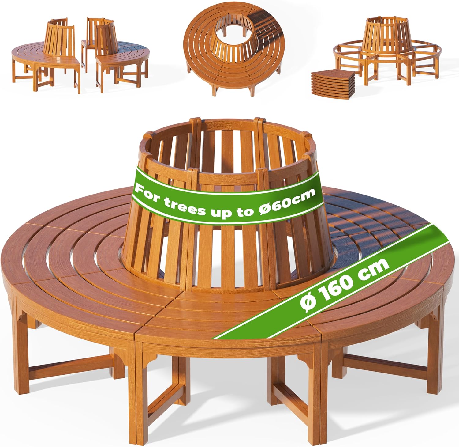 Circular Tree Garden Bench 160cm Eucalyptus Wood Outdoor Seat