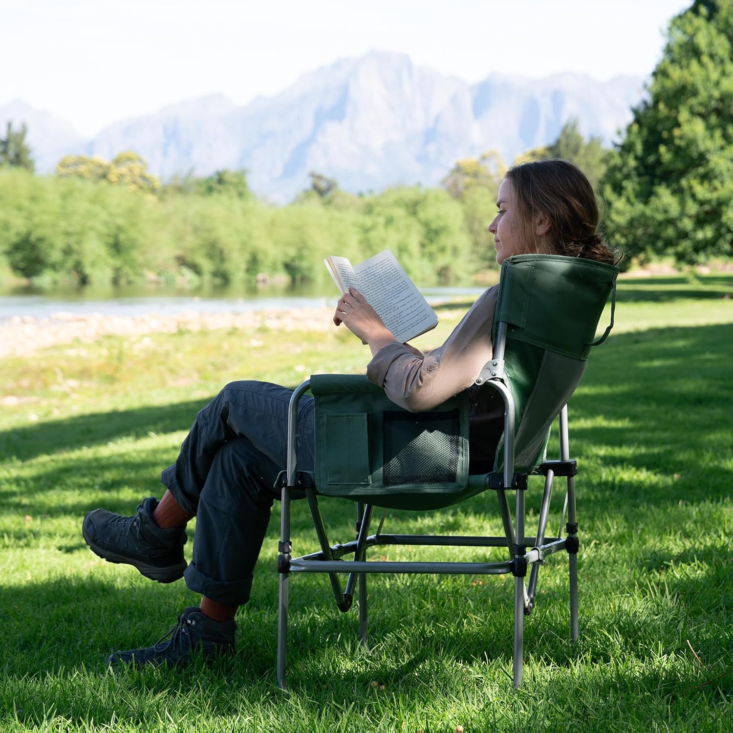 Portable Directors Chair with Side Table Cup Holder Green