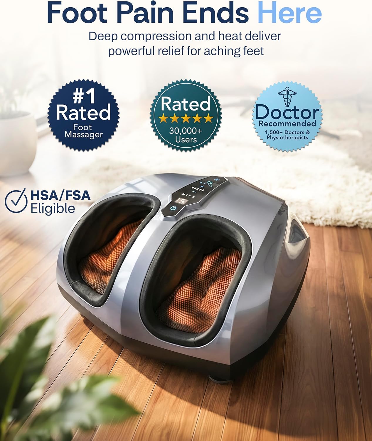 Shiatsu Foot Massager Heat Compression Deep Kneading Pain Relief