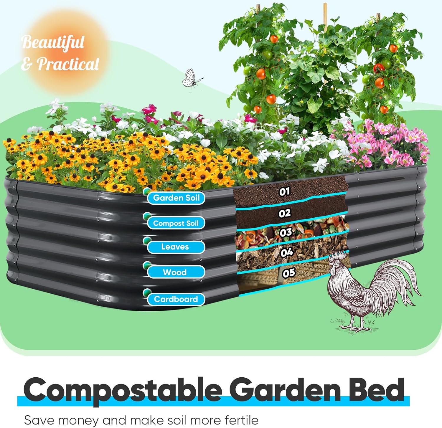 Large Oval Galvanized Raised Garden Bed 240x120cm Steel