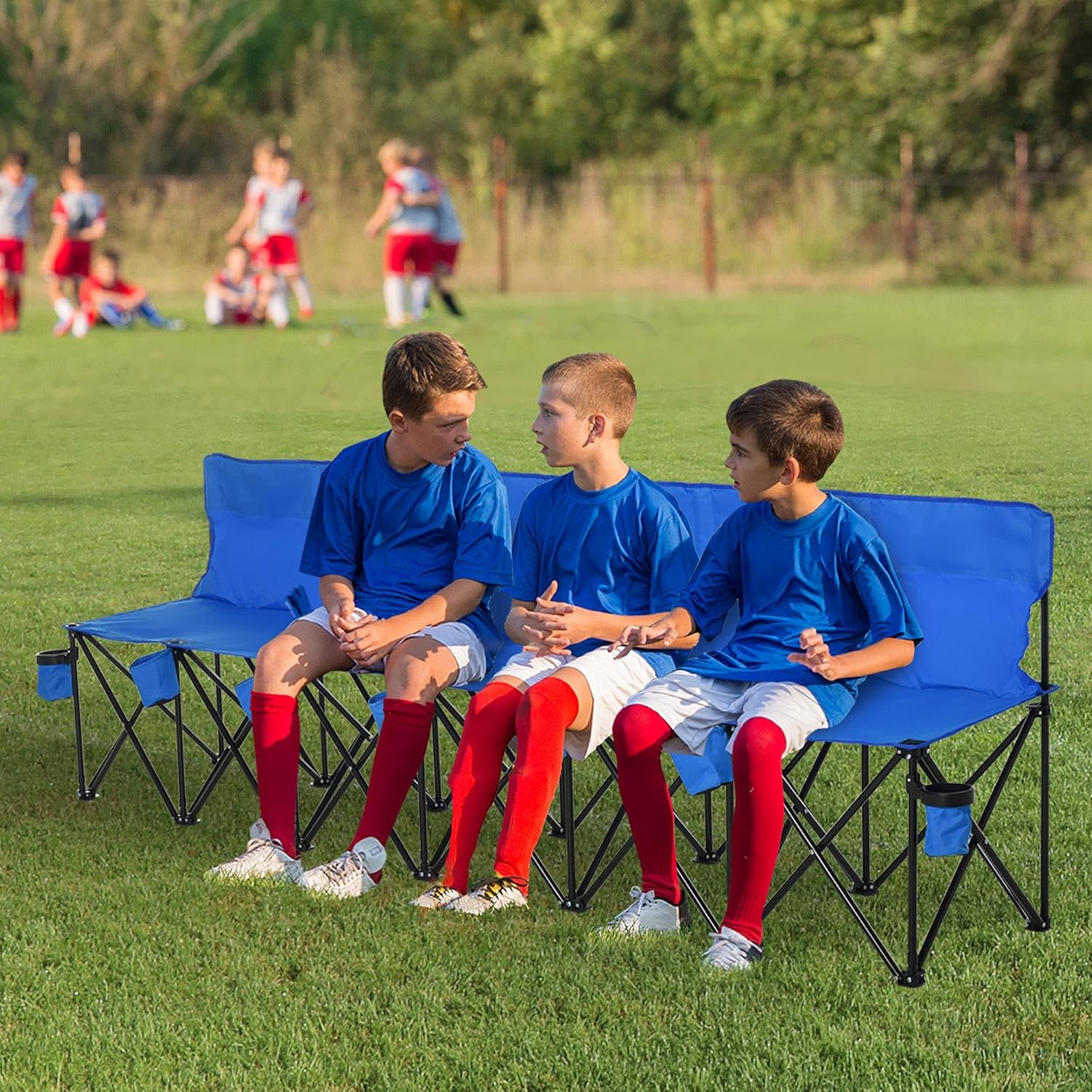 6 Seater Folding Camping Bench Portable Outdoor Chair Blue