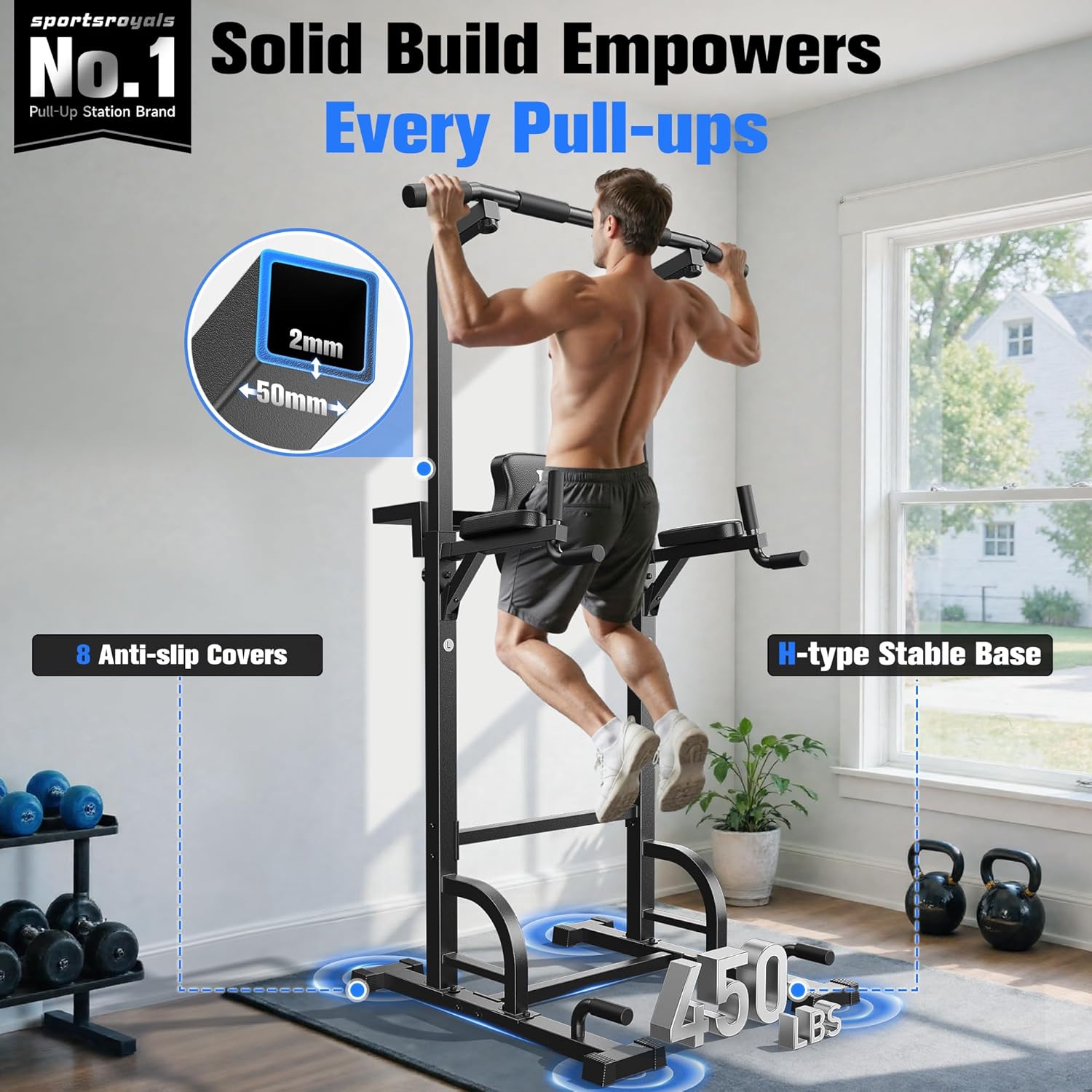 Power Tower Pull Up Dip Station Multi Gym Strength Trainer 450lb