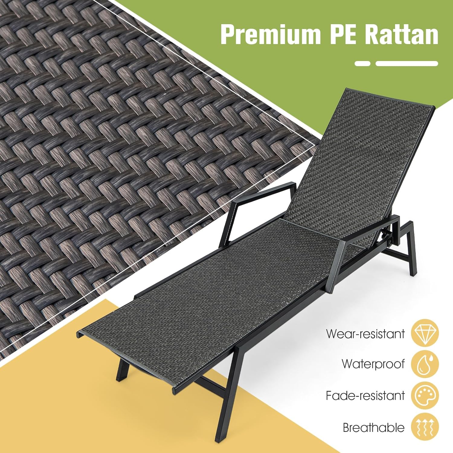 Rattan Sun Lounger 5 Position Recliner with Armrests