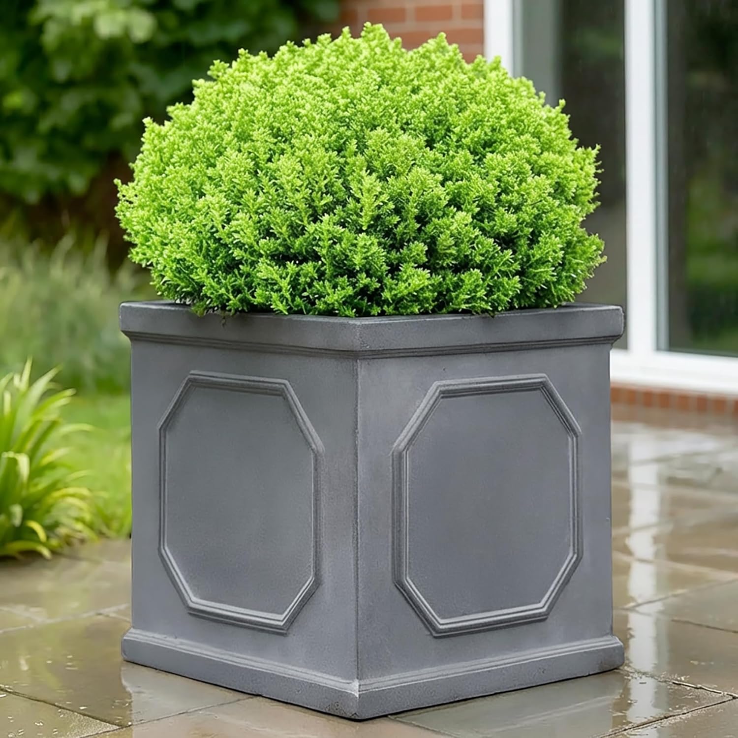 55cm Large Square Planter Faux Lead Garden Pot Grey Tree Box