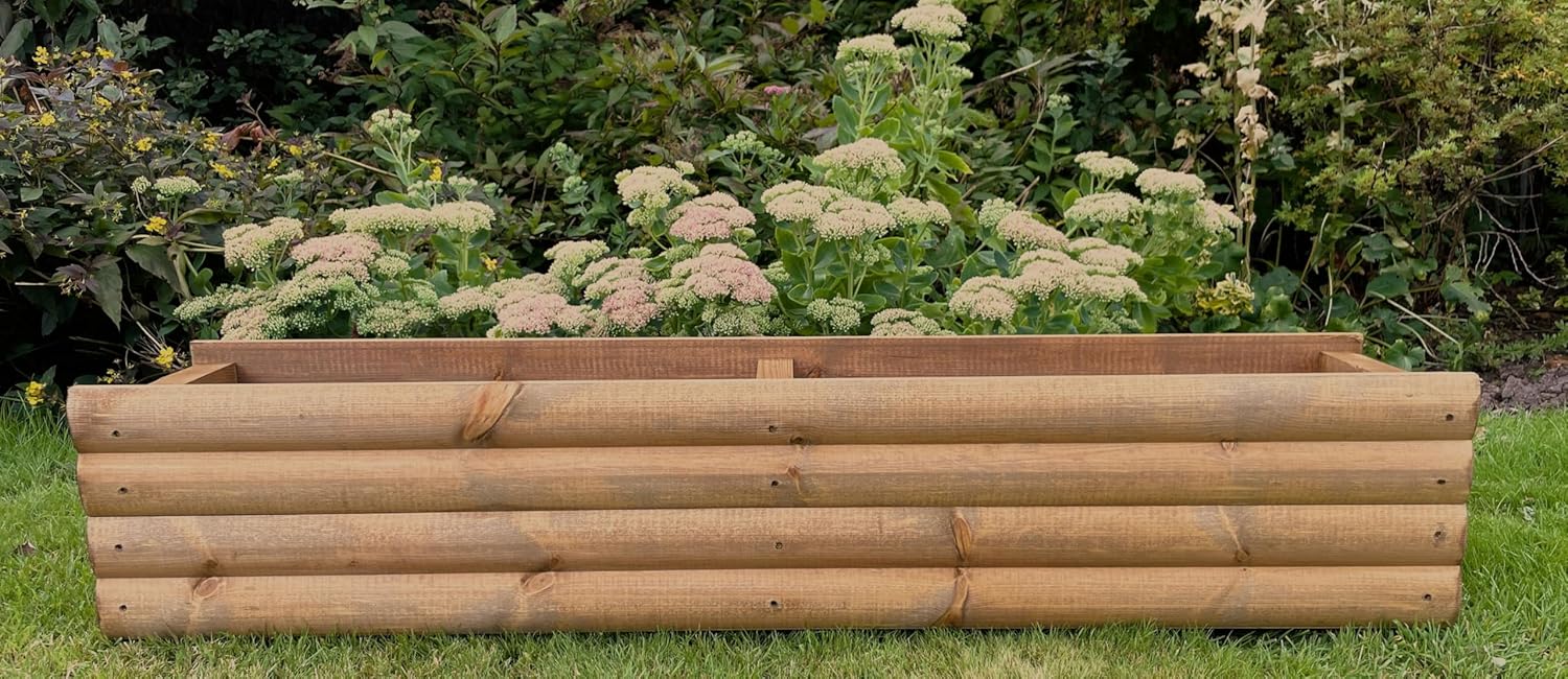 120cm Wooden Trough Planter Log Style Garden Flower Box