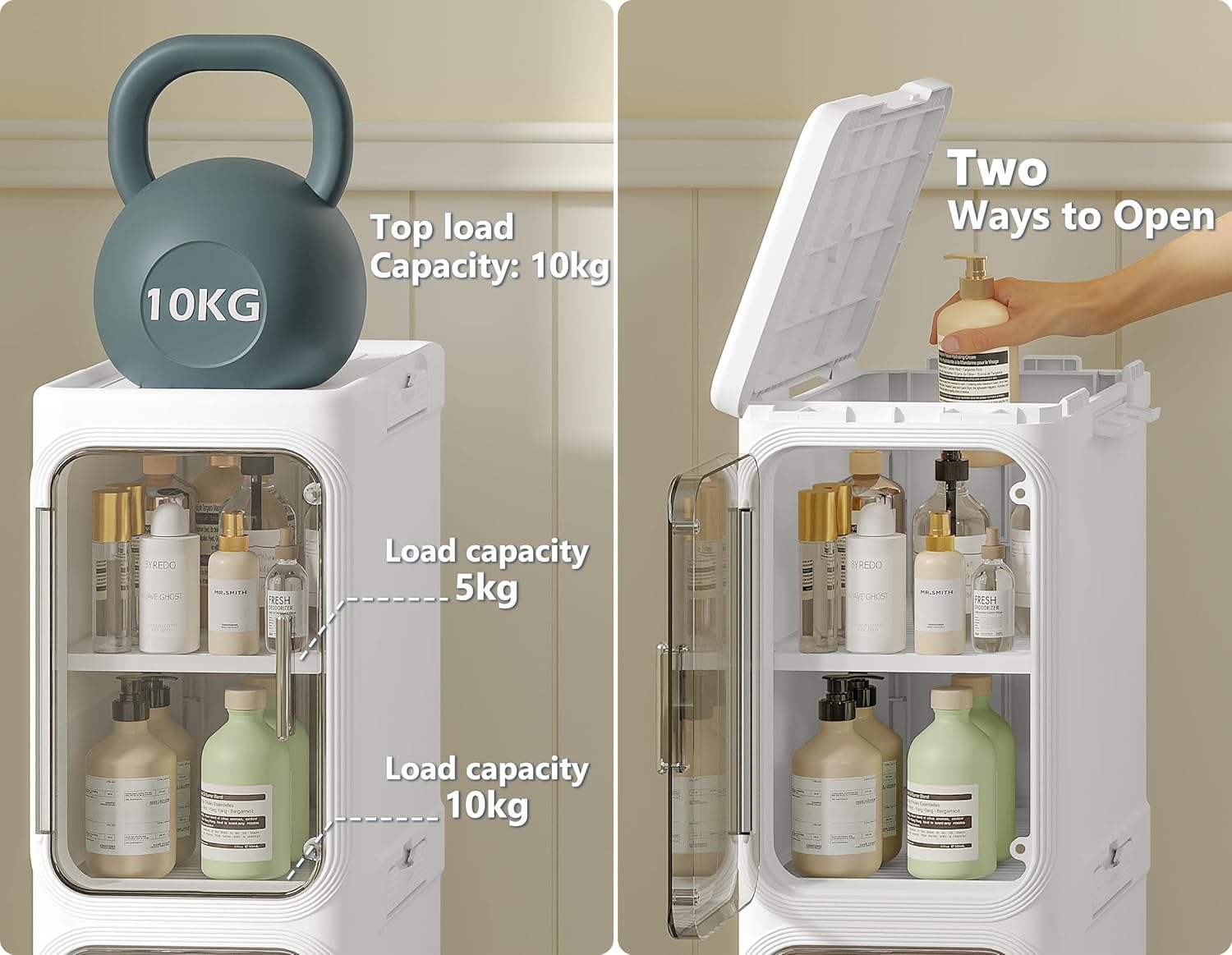 5 Tier Slim Bathroom Storage Cabinet with Wheels Waterproof Clear Smoke