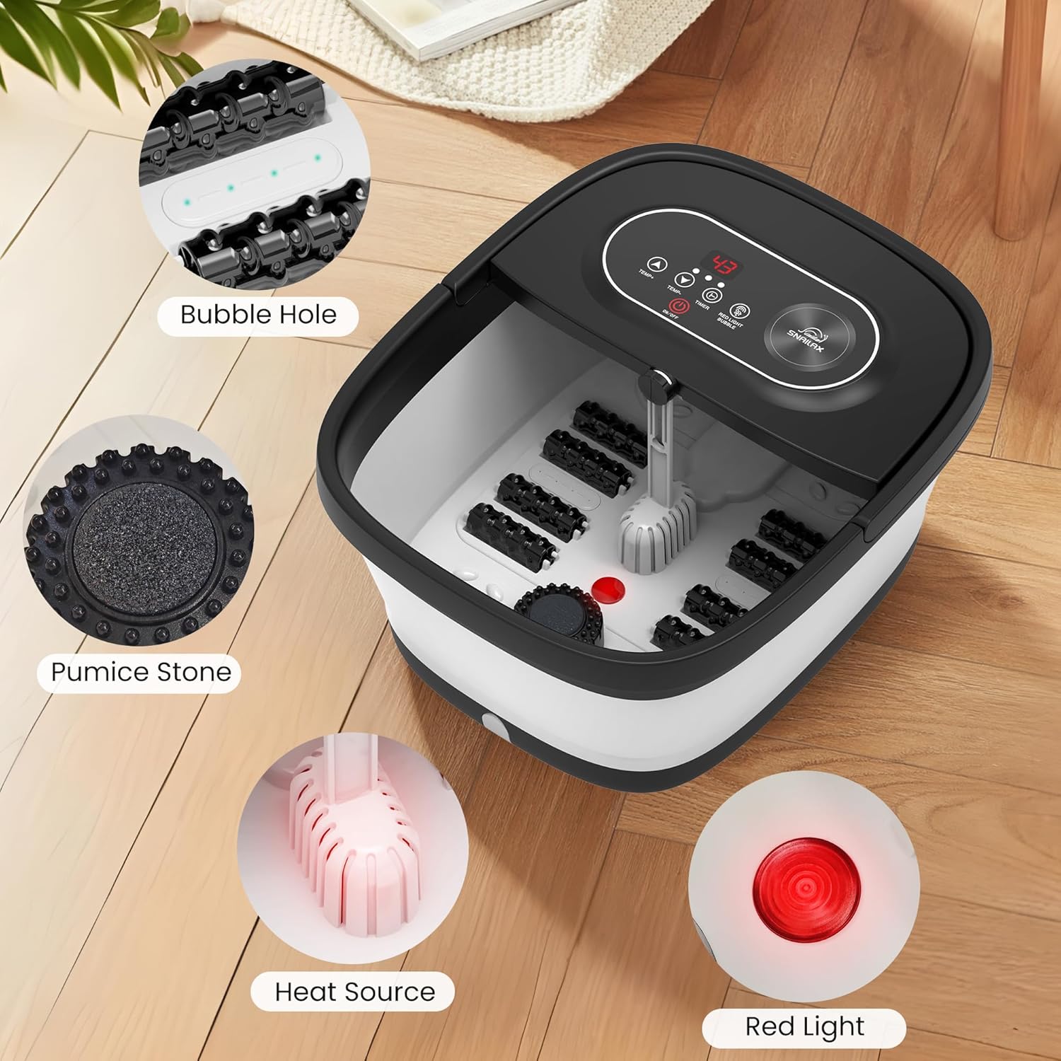 Collapsible Foot Spa Massager Heat Bubble Rollers Timer Bath