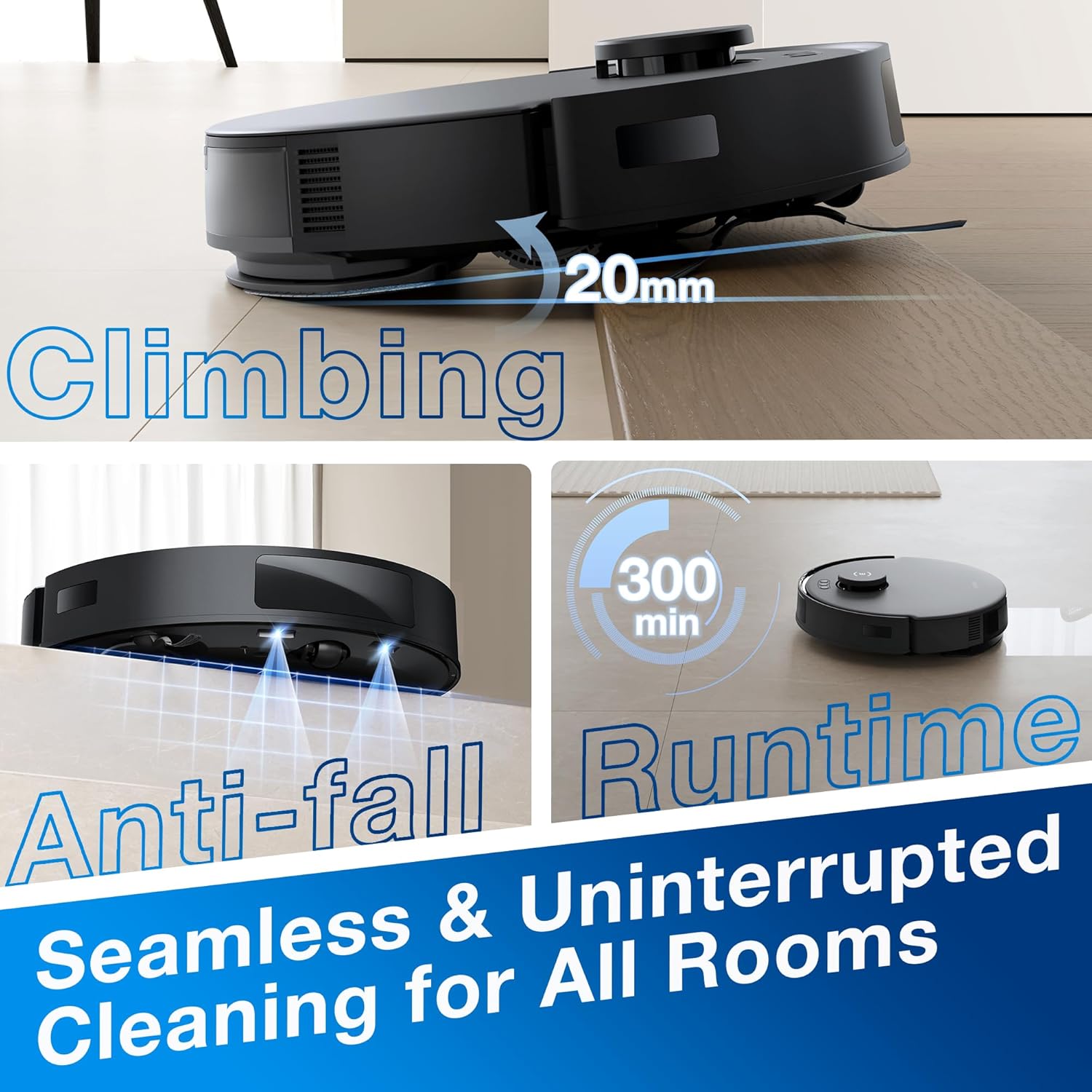 Robot Vacuum Mop 8000Pa Self Empty Bagless 300min Anti Tangle
