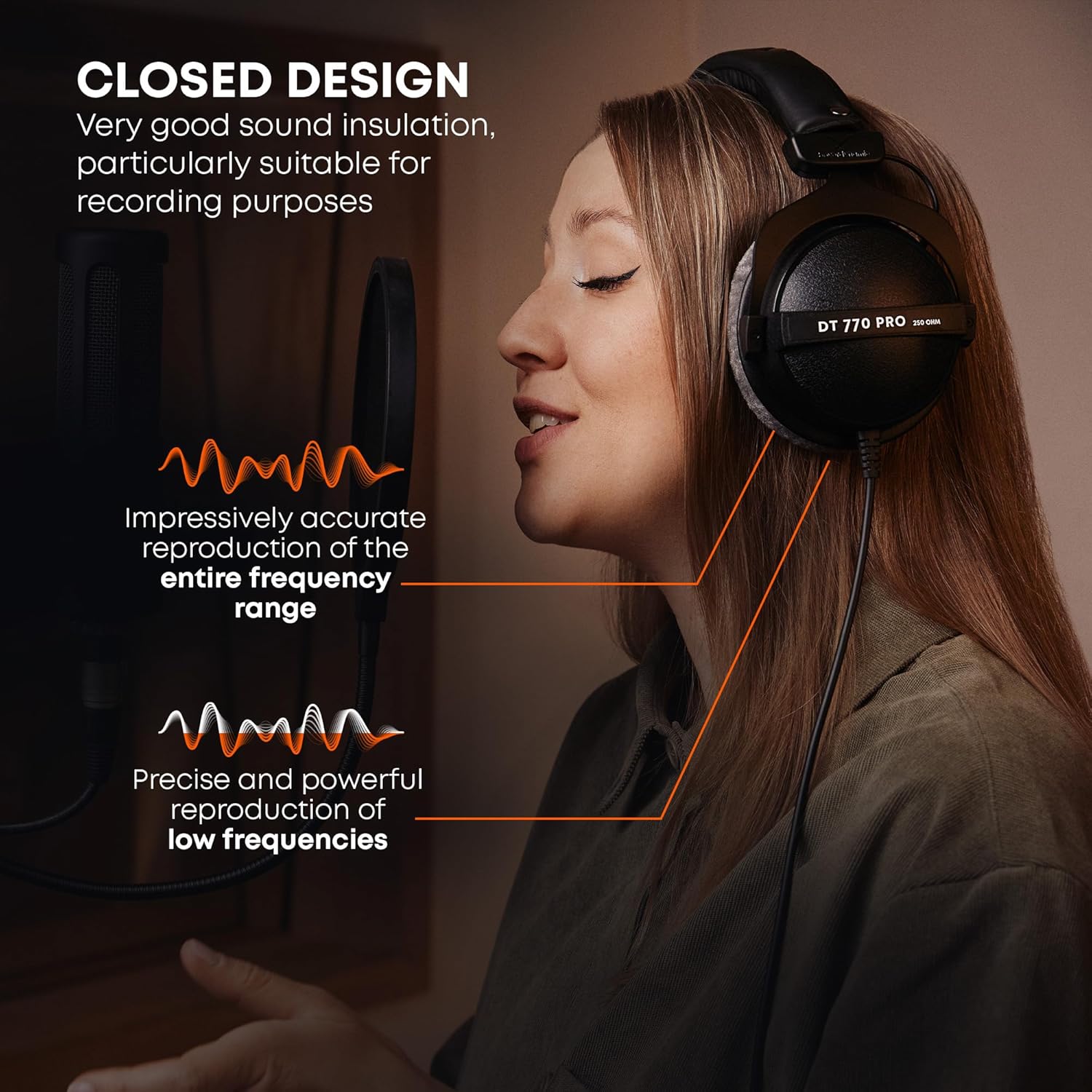 Closed Back Studio Monitoring Headphones 80 Ohm Over Ear High Resolution Sound