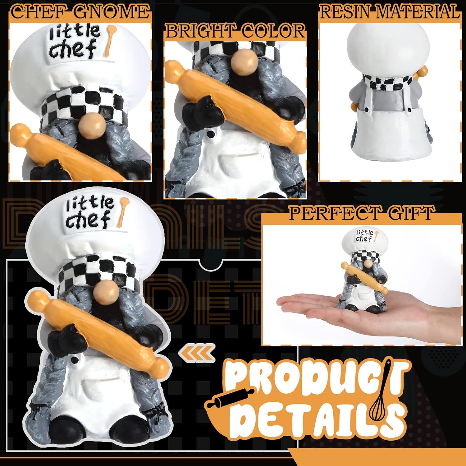 2PCS Chef Gnome Kitchen Decor Resin Figurines Farmhouse Tiered Tray