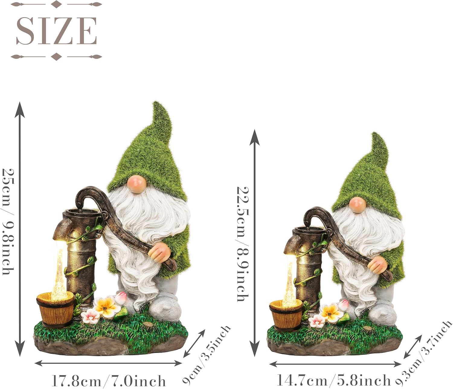 Solar Gnome Water Pump Statue Resin Garden Decor Outdoor 22.5cm