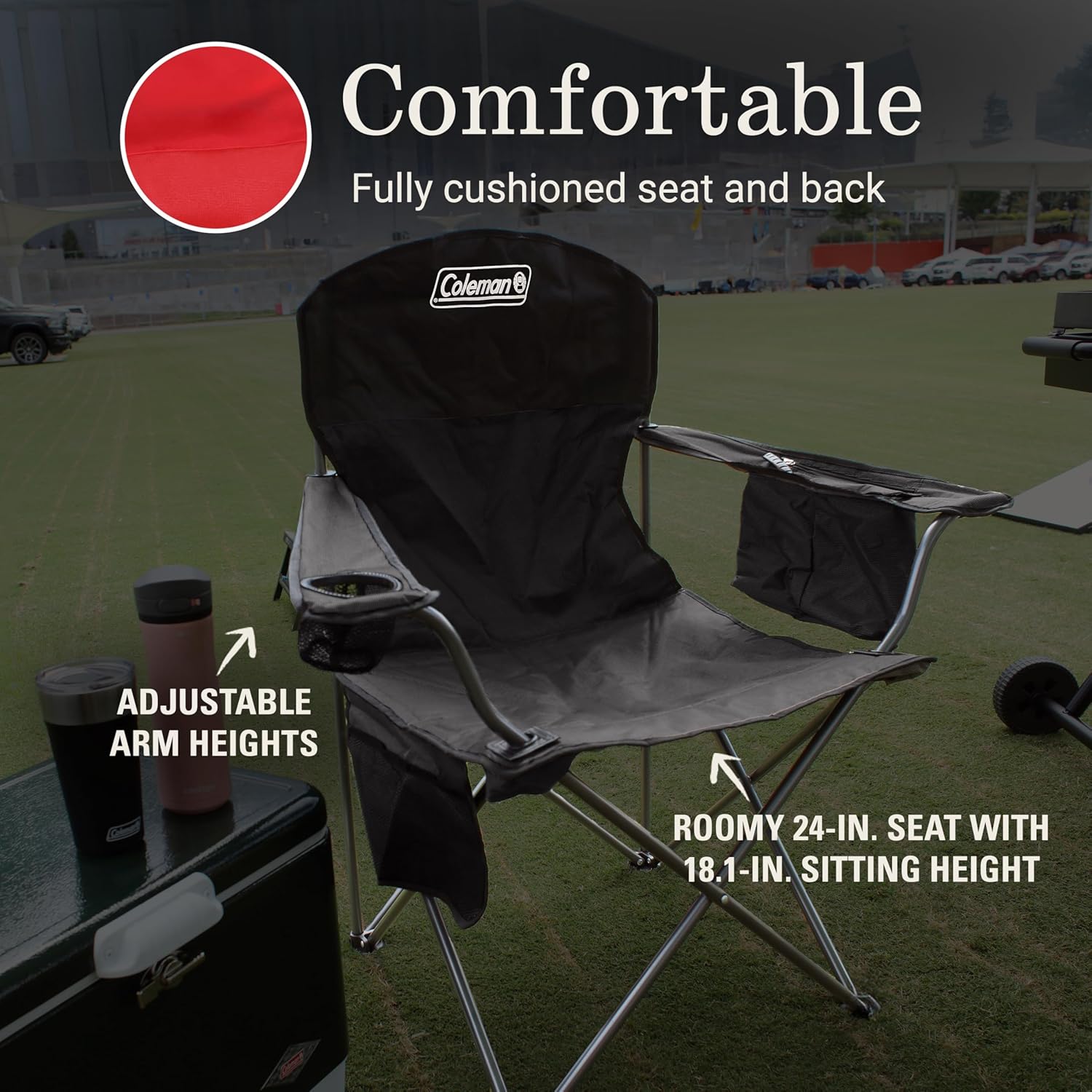 Portable Camping Chair with Cooler Foldable Red
