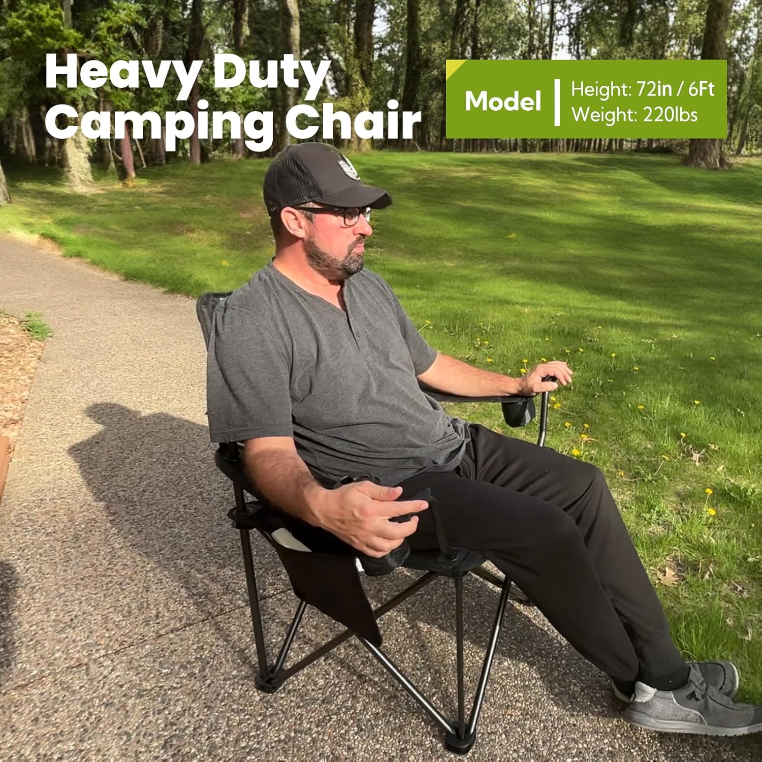 Heavy Duty King Kong Camping Chair 800LB Foldable Black
