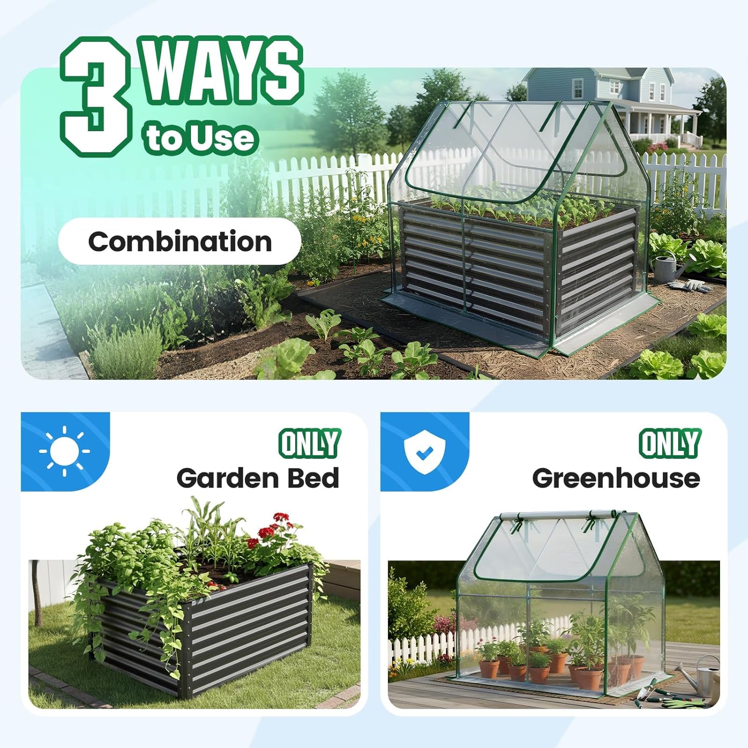 Galvanized Raised Garden Bed with Greenhouse Cover 120x90cm