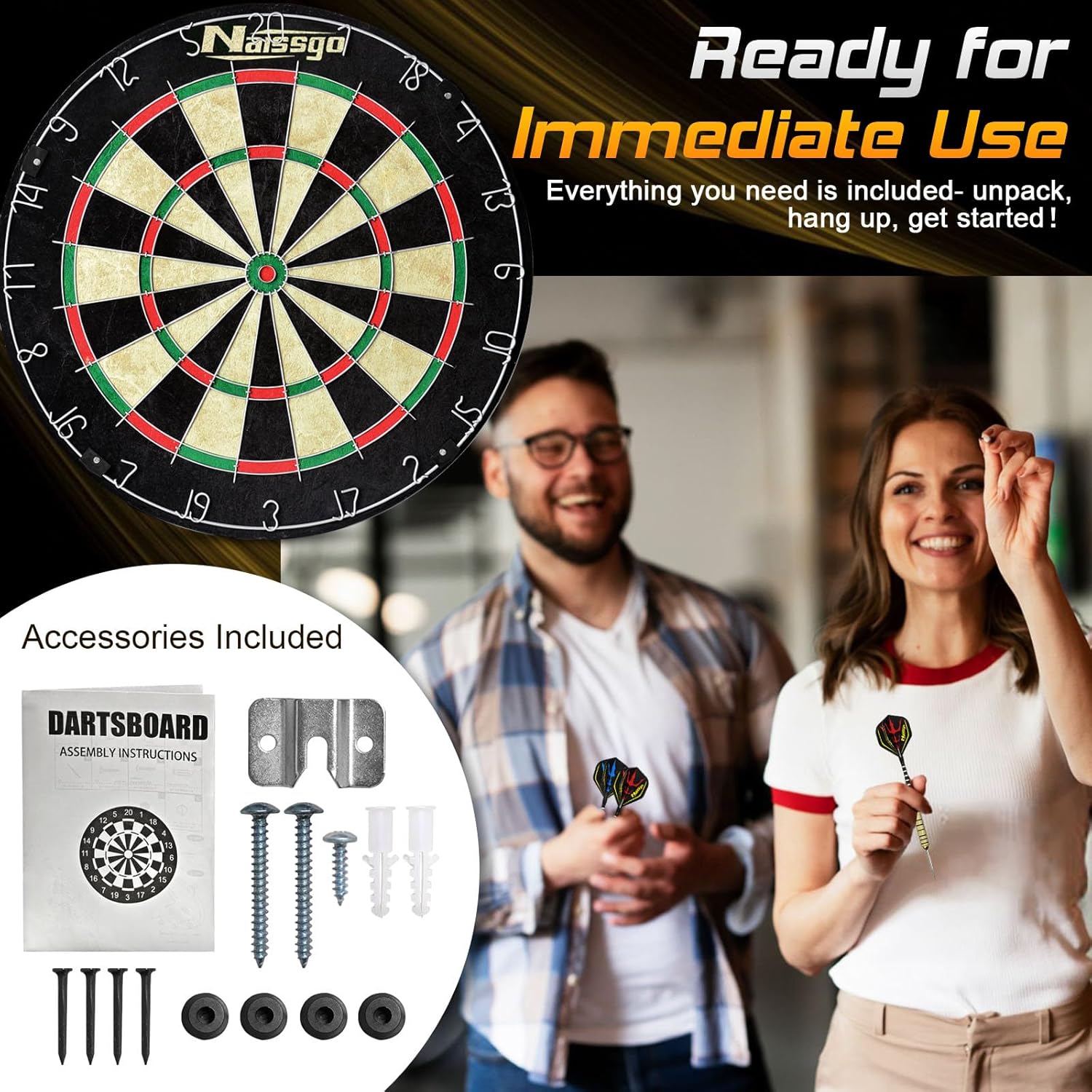 Bristle Dart Board Set Steel Tip Darts Sisal Rotating Ring