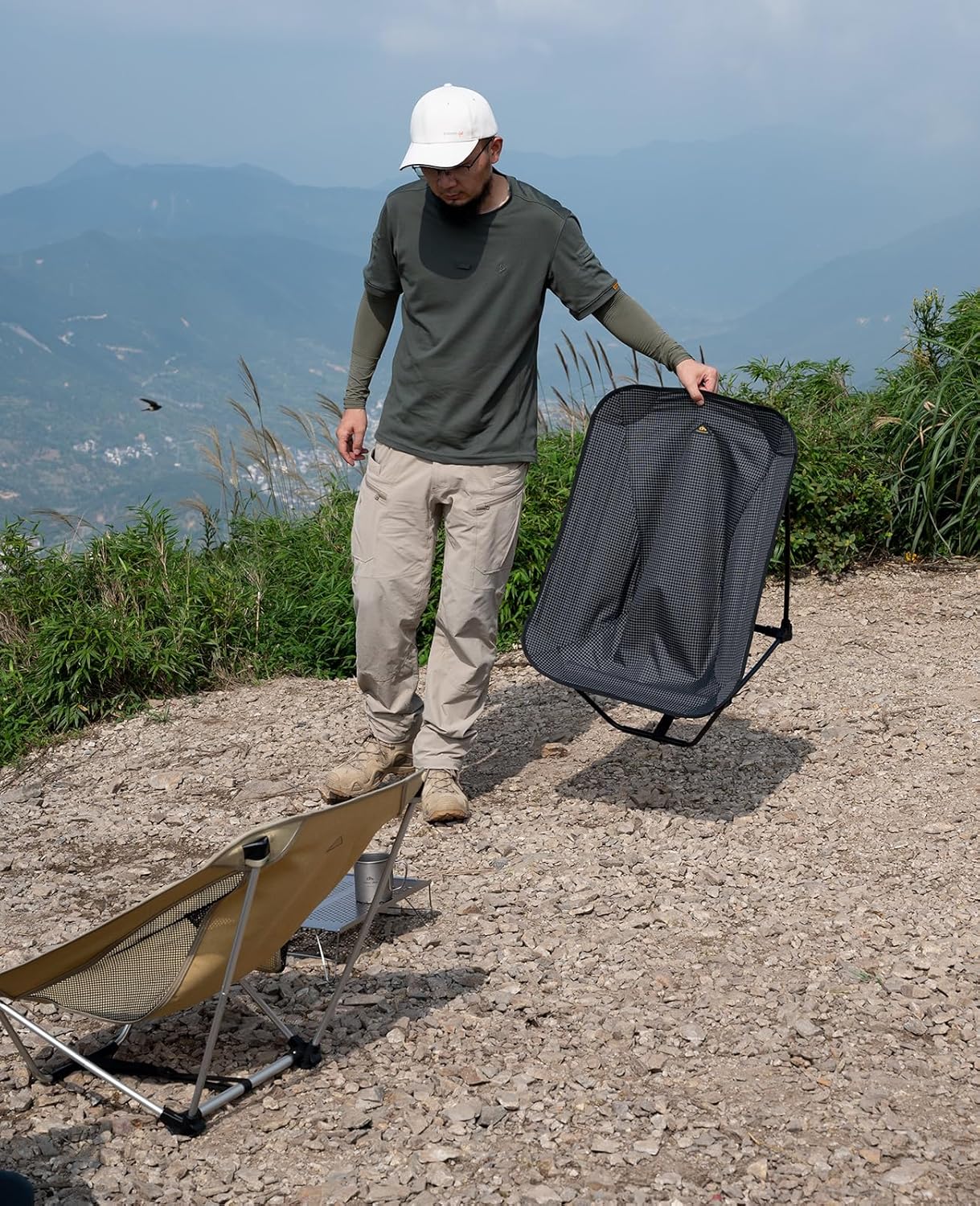 Ultralight Low Camping Chair with Carry Bag Black Grid