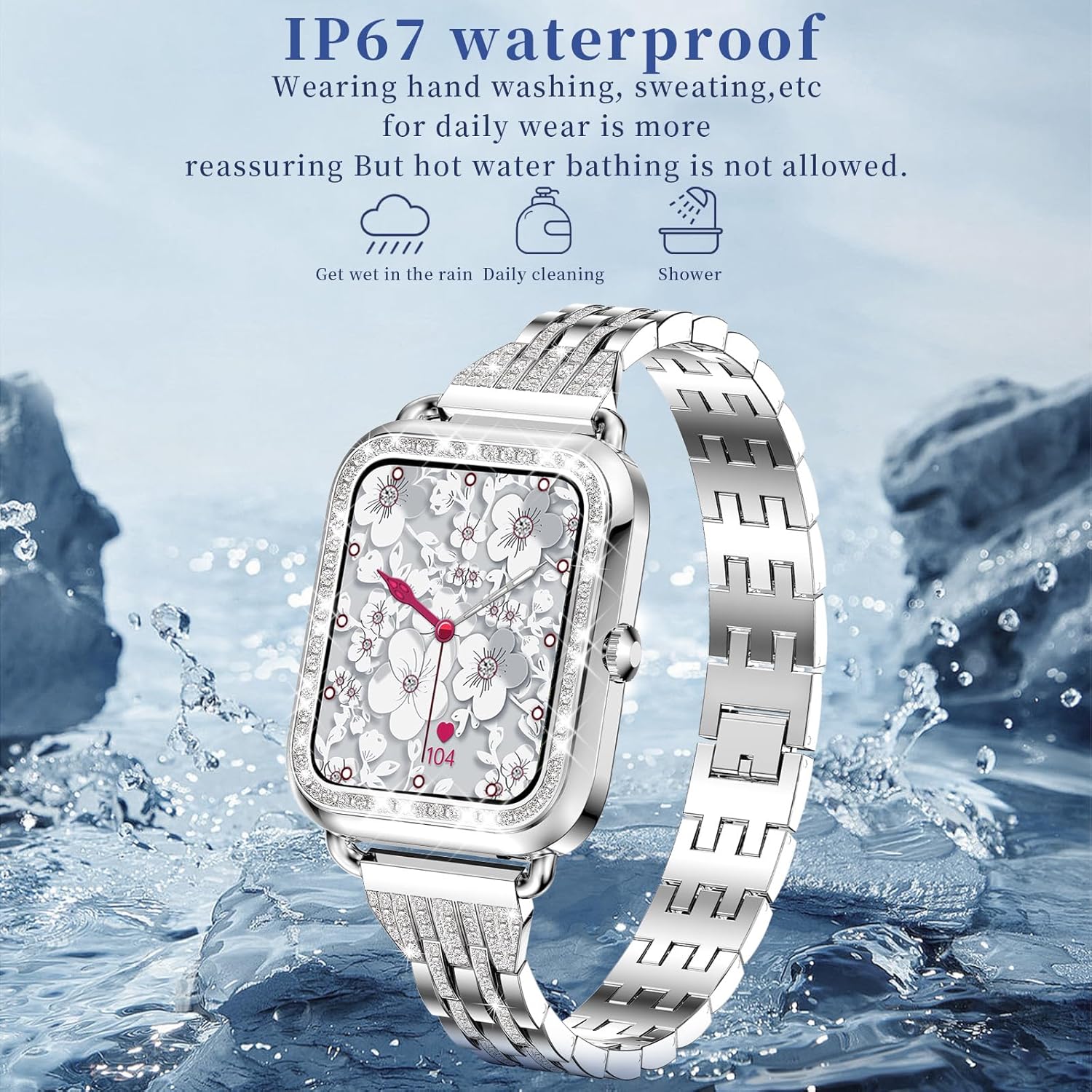Diamond Womens Smart Watch 3 Straps Bluetooth Call