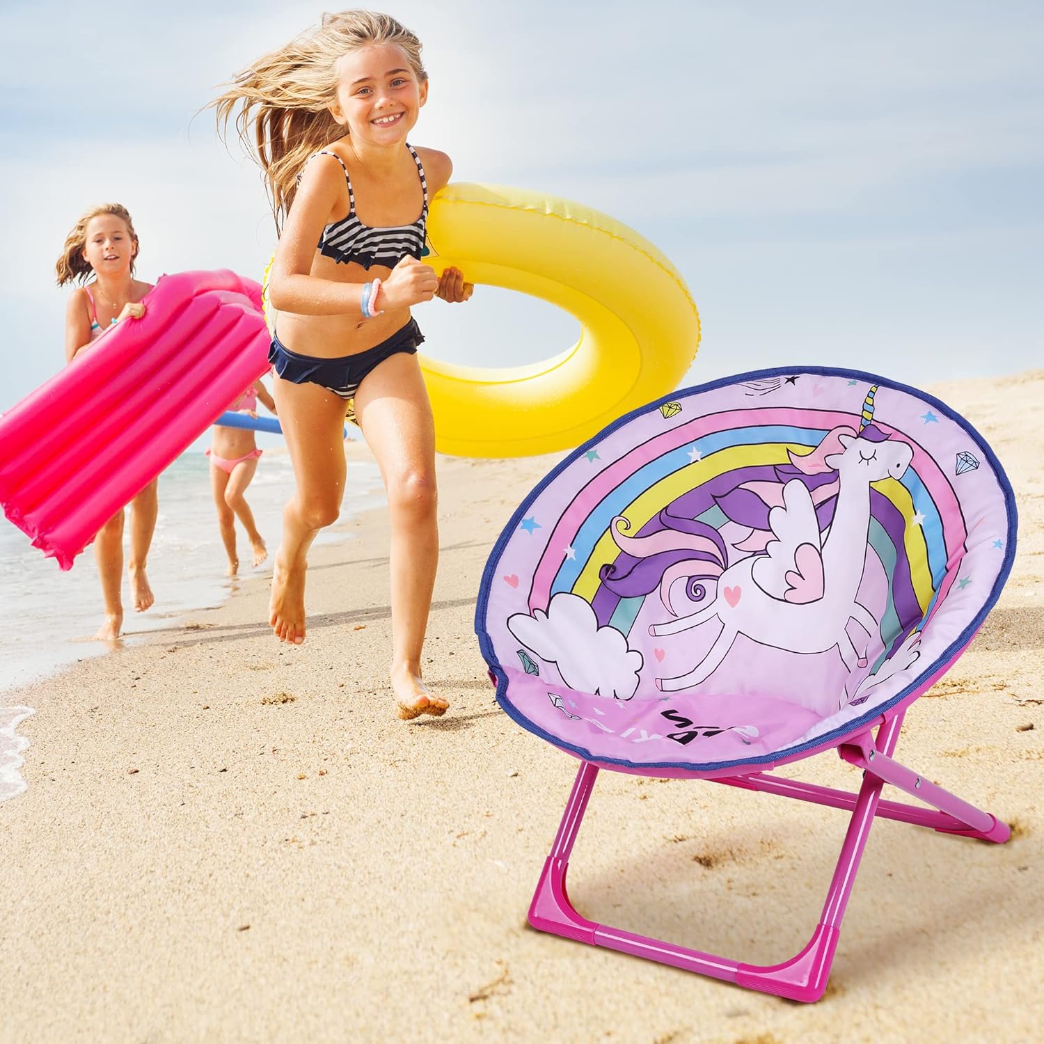 Pink Unicorn Kids Moon Chair Foldable Camping Seat