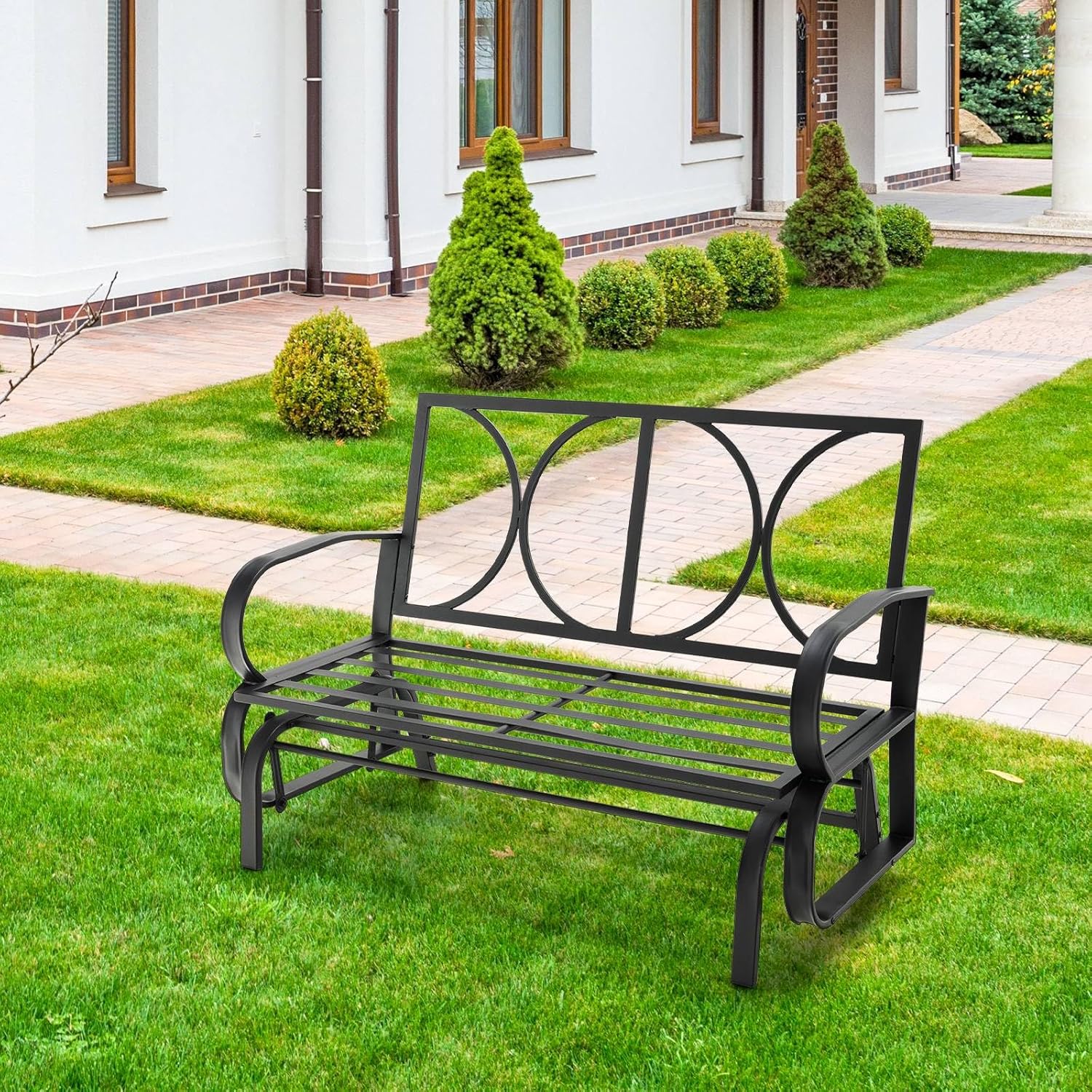 2 Seater Outdoor Glider Bench Metal Rocking Garden Chair w/Cushions