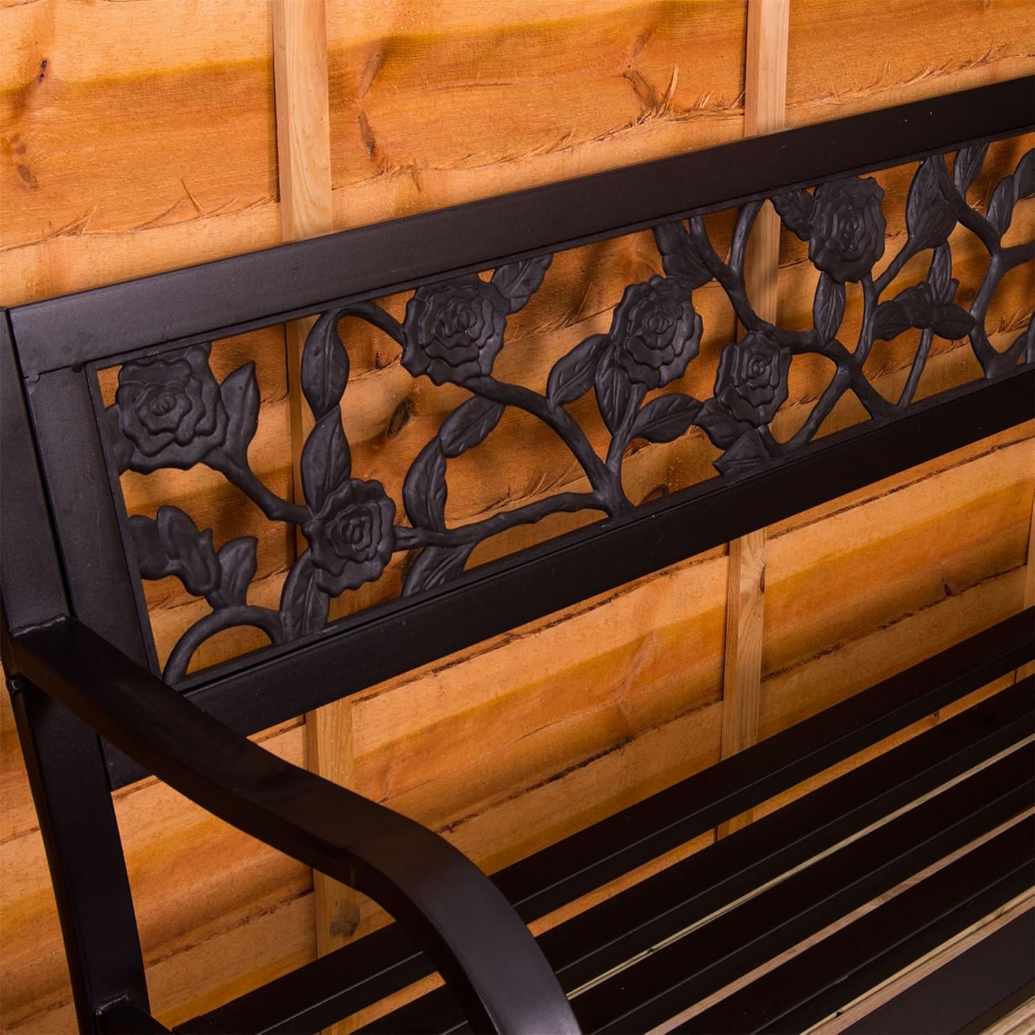 3 Seater Metal Garden Bench Rose Design Outdoor Patio Park Seat