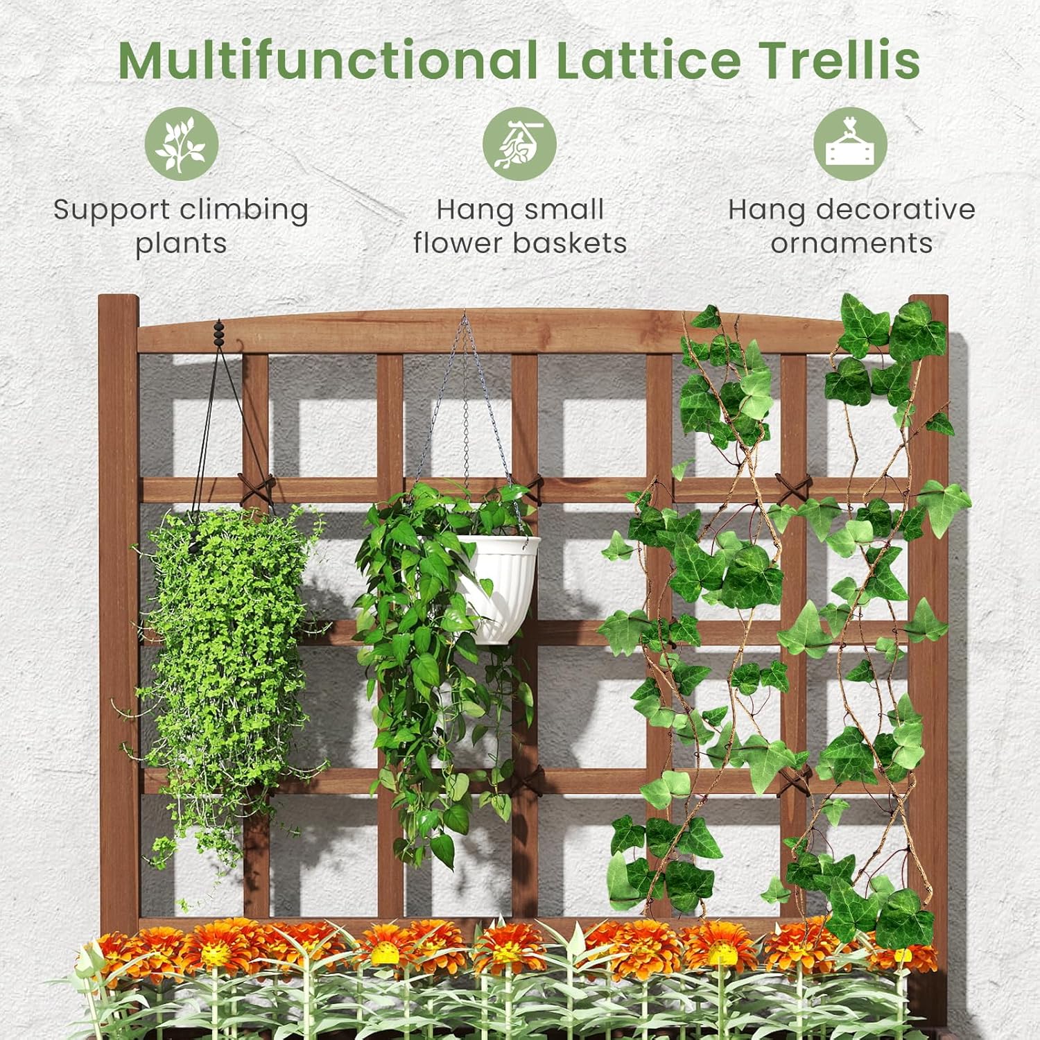 2 Tier Raised Garden Bed with Trellis Wooden Planter 121cm