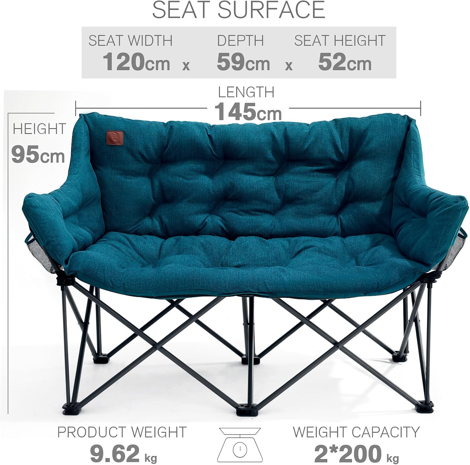 Double Camping Chair 400KG Heavy Duty Folding Sofa Green
