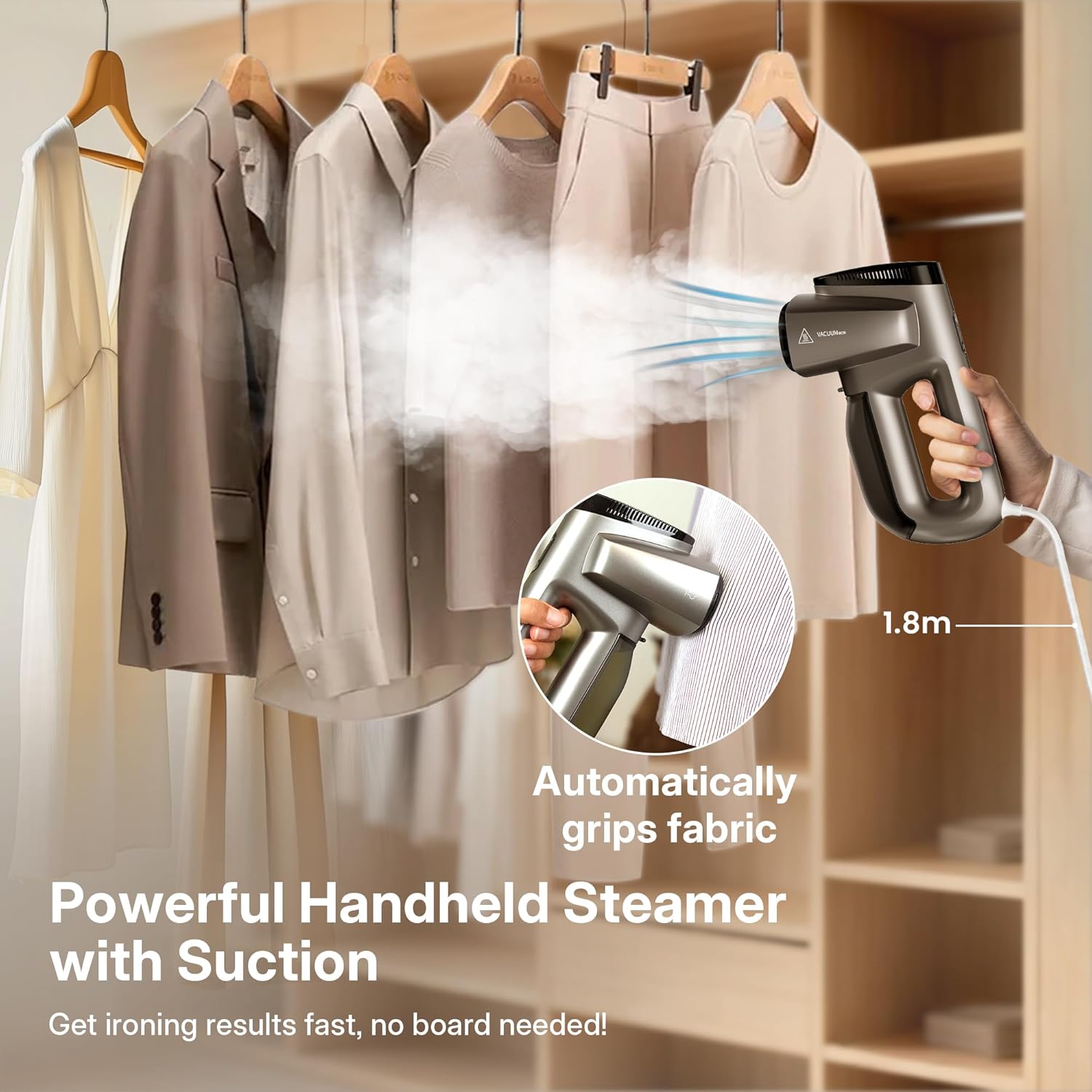 Handheld Garment Steamer Auto Suction 2in1 Travel Iron Fast