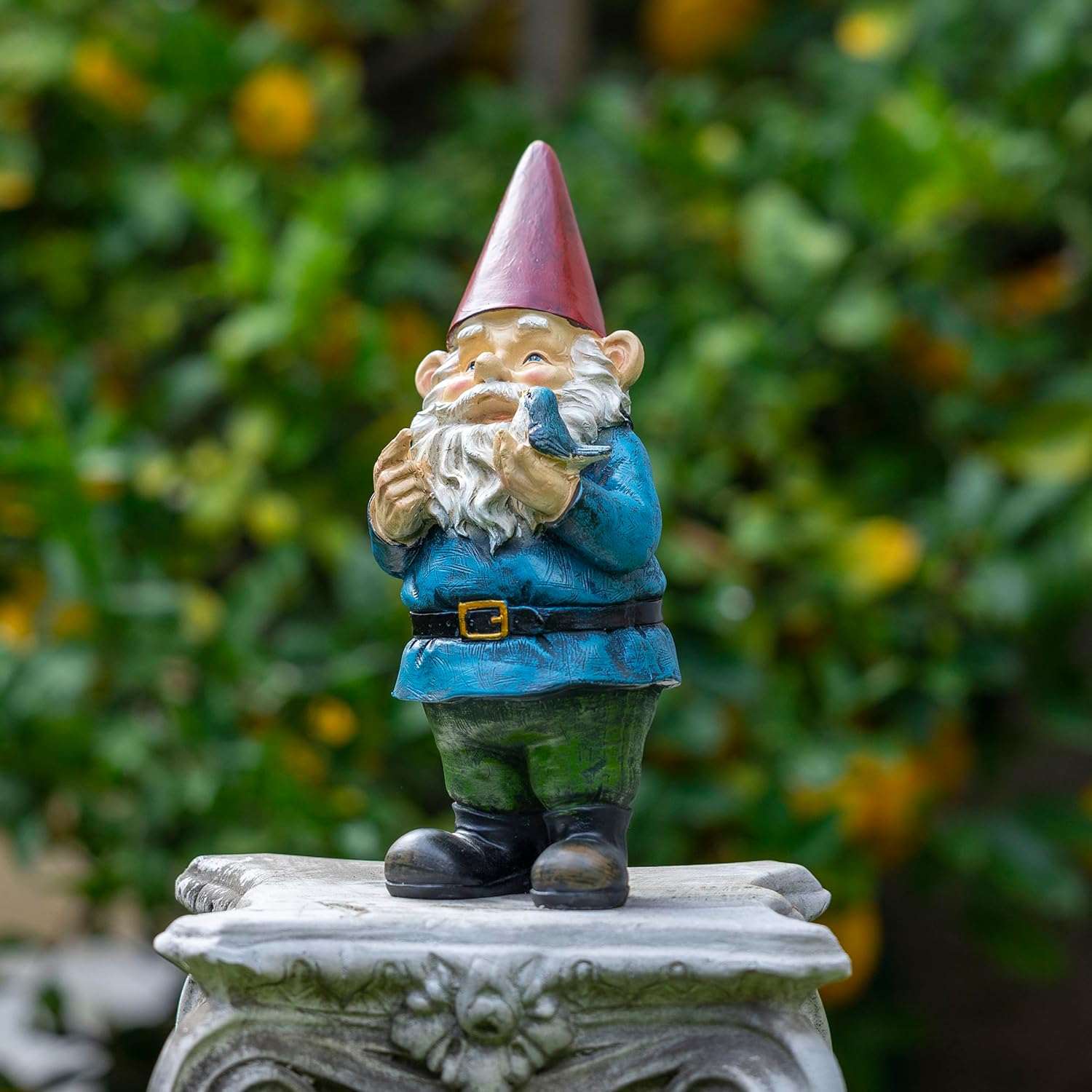 Garden Gnome Statue with Bird Resin Outdoor Yard Decor 30cm