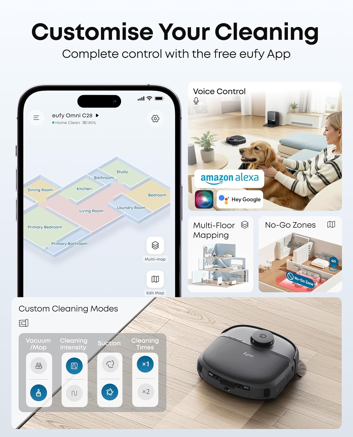 Robot Vacuum Mop 15000Pa Self Empty Wash Refill Smart