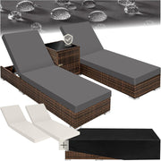 3 Piece Rattan Sun Lounger Set Recliners Table Brown