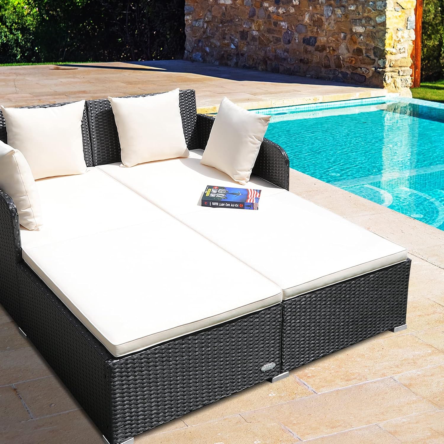 Outdoor Rattan Daybed Patio Sofa Sun Lounger White