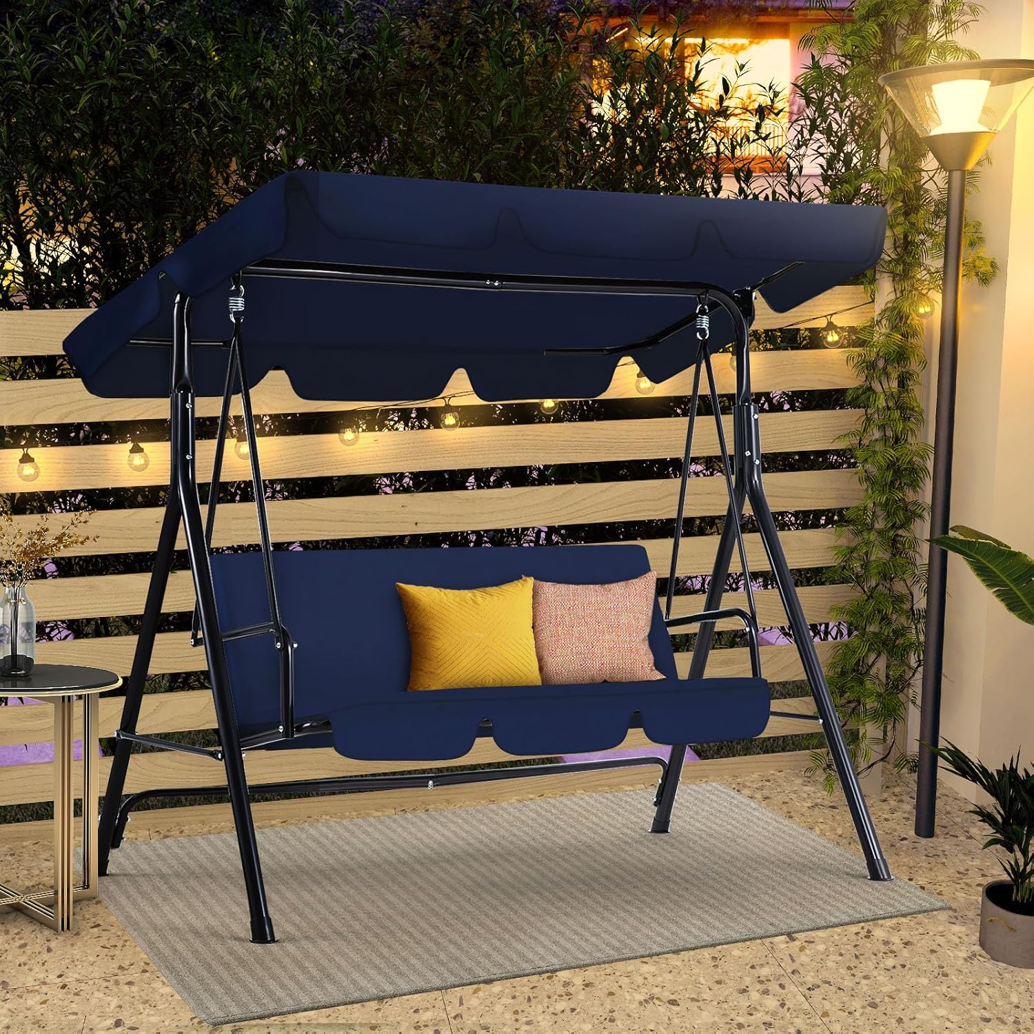 Blue 3 Seater Garden Swing Chair with Canopy