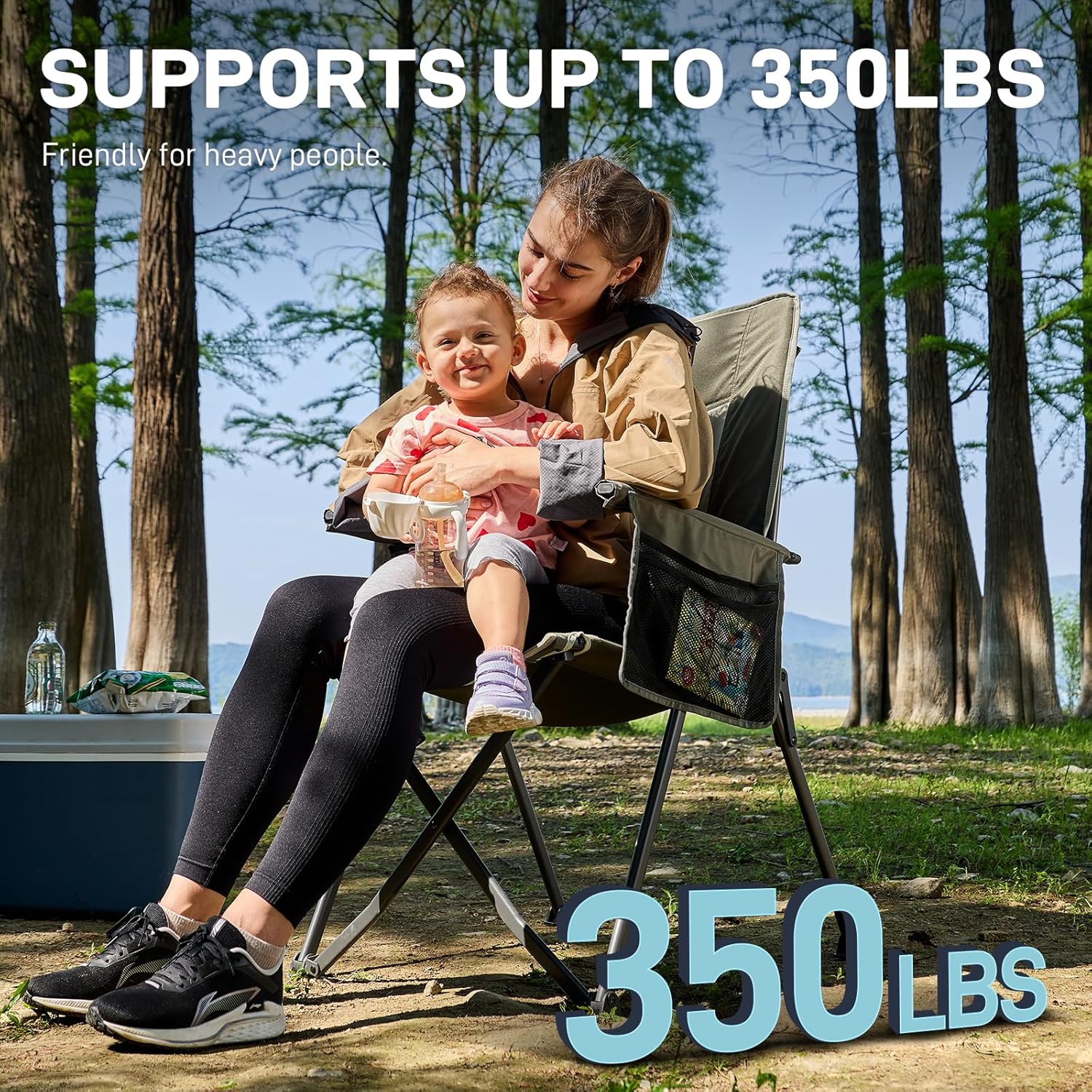 Reclining Camping Chair Heavy Duty Foldable 350lb Green