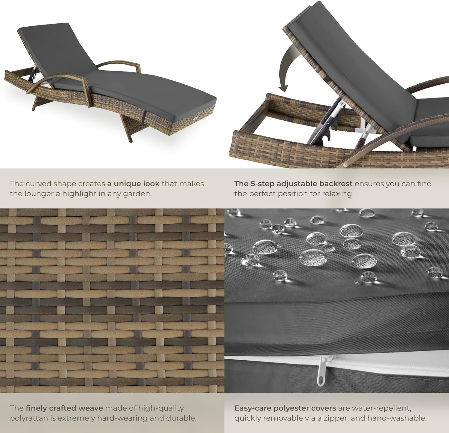 Rattan Sun Lounger 5 Position Recliner Cushion Nature