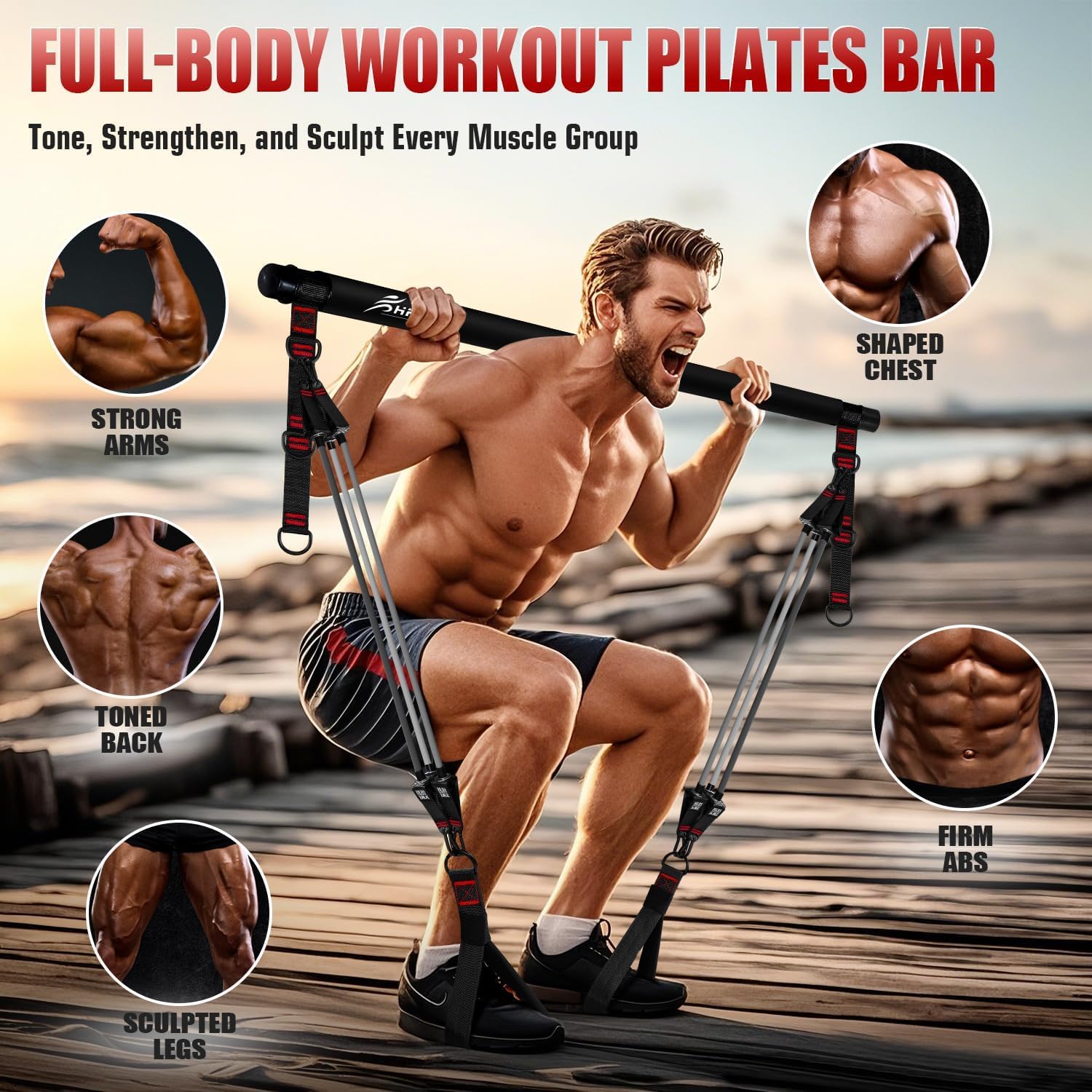 Pilates Bar Kit Resistance Bands 270lb Portable Home Gym Set
