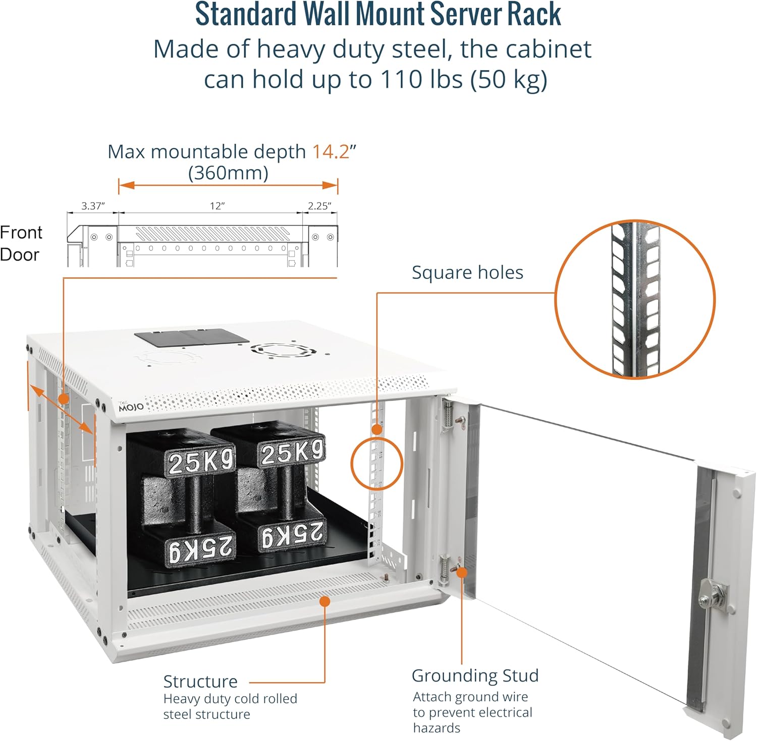 6U Wall Mount Server Cabinet 450mm Glass Door White