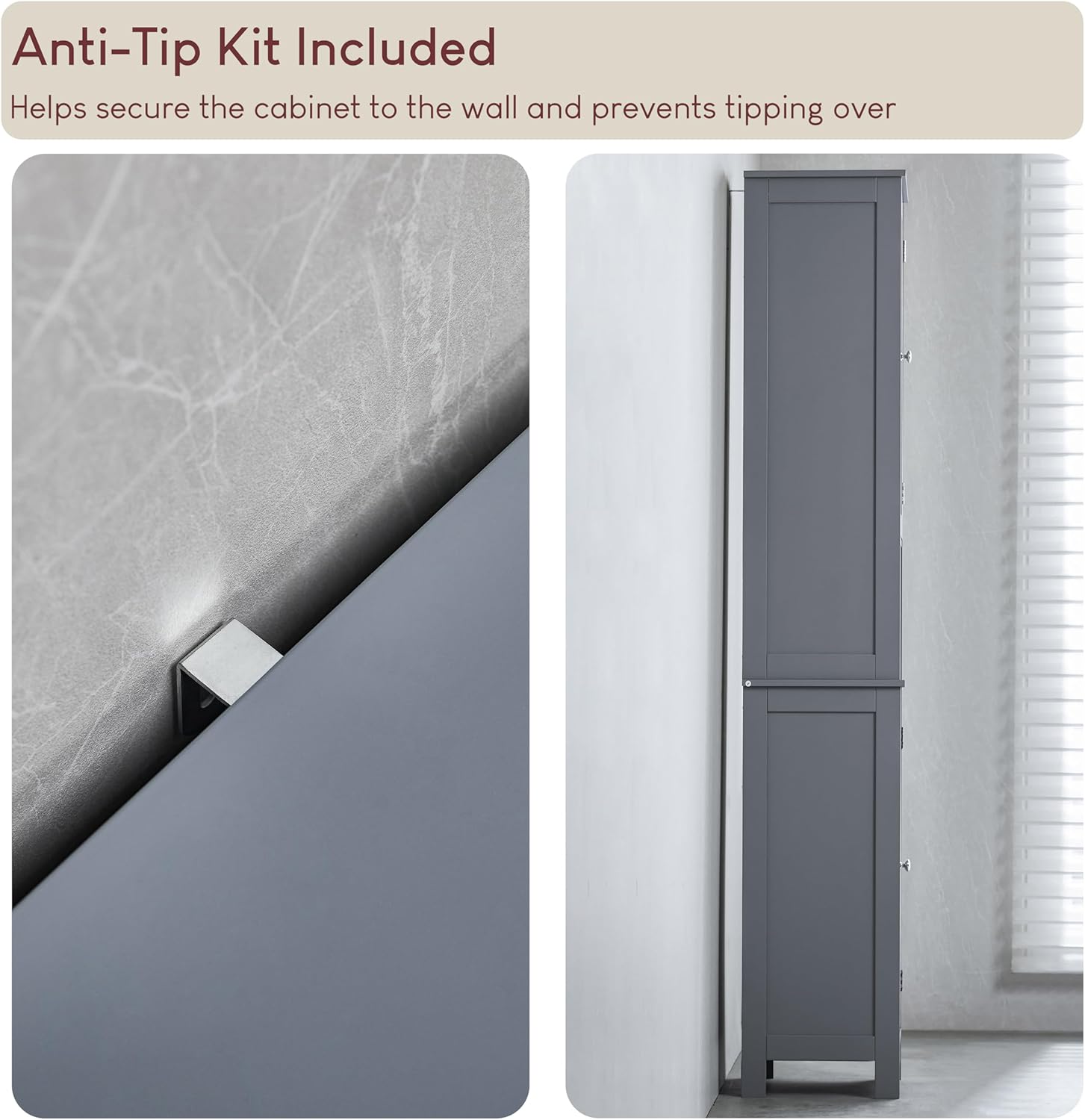 Tall Bathroom Storage Cabinet Grey 2 Door Tallboy Unit