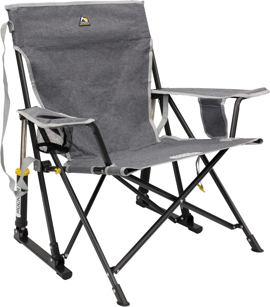 Portable Kickback Rocking Chair with Beverage Holder Grey