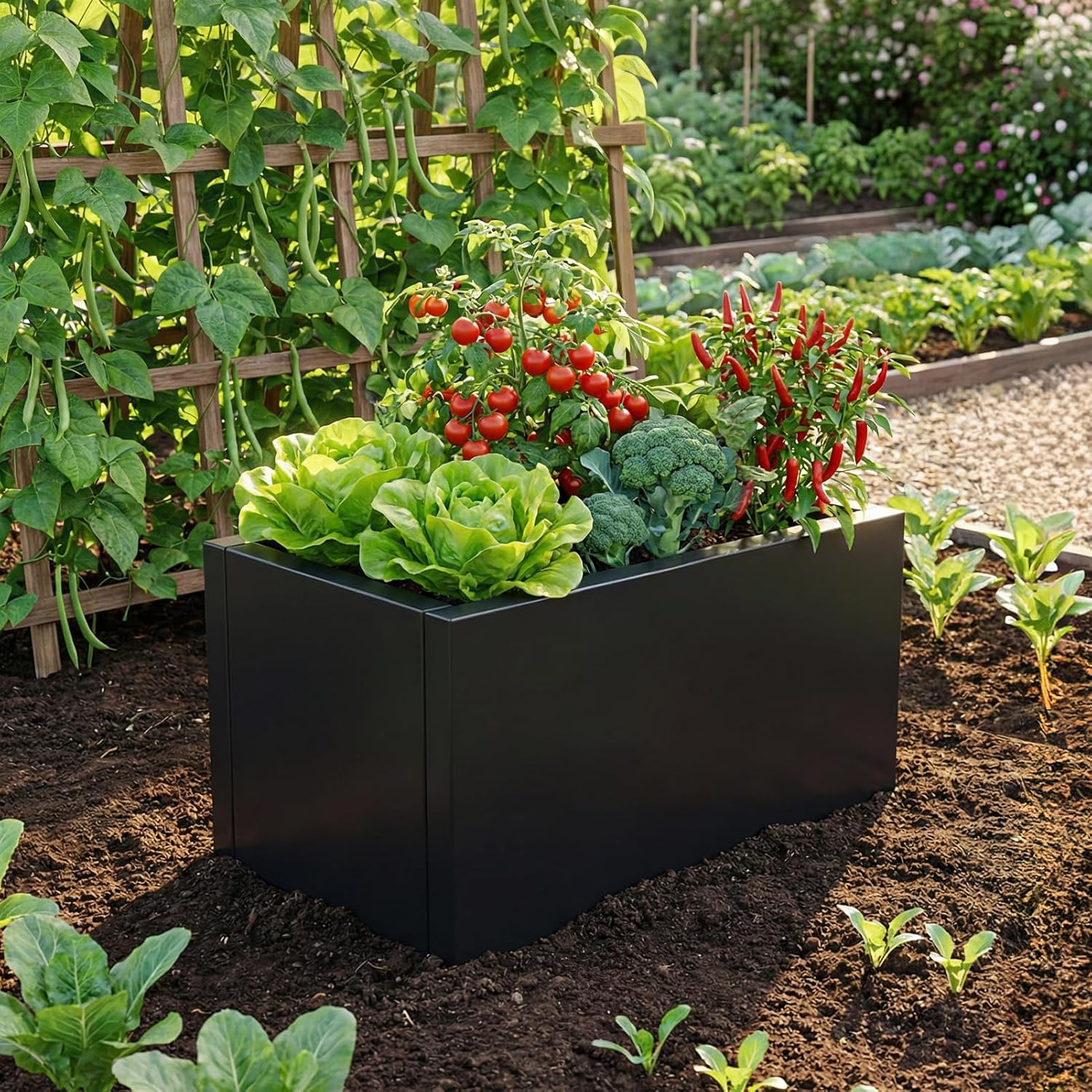 Raised Garden Bed Galvanised Steel Planter Box 50L Outdoor Black